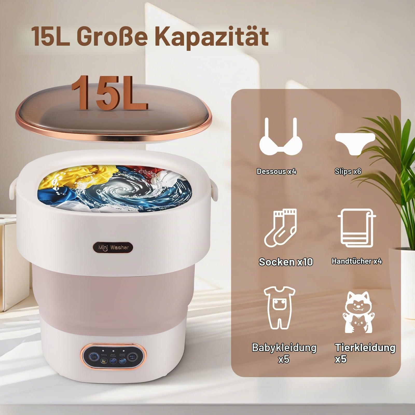 Mini Waschmaschine, 15L 2 in 1 Camping Waschmaschine Klein mit Schleuderkorb, Camping Reisewaschmaschine für Unterwäsche, Baby- und Kleinwäsche, geeignet für Zuhause, Wohnungen
