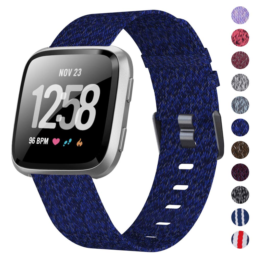 XIMU Bands Compatible with Fitbit Versa/Versa 2 / Versa Lite, Soft Woven Fabric Replacement Band Quick Release Canvas Strap Wristbands Accessories Women Men for Versa Smart Watch Small: 5.5"-7.5"