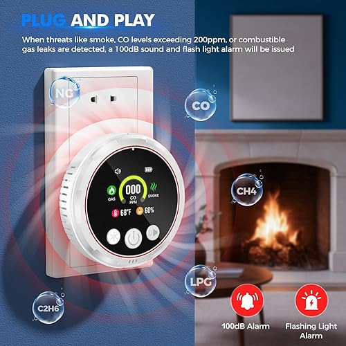 Miniatura 3 de 6 en 1 Detectores de monóxido de carbono enchufables, detector de gas natural y detector de humo/alarma con batería de respaldo (blanco)