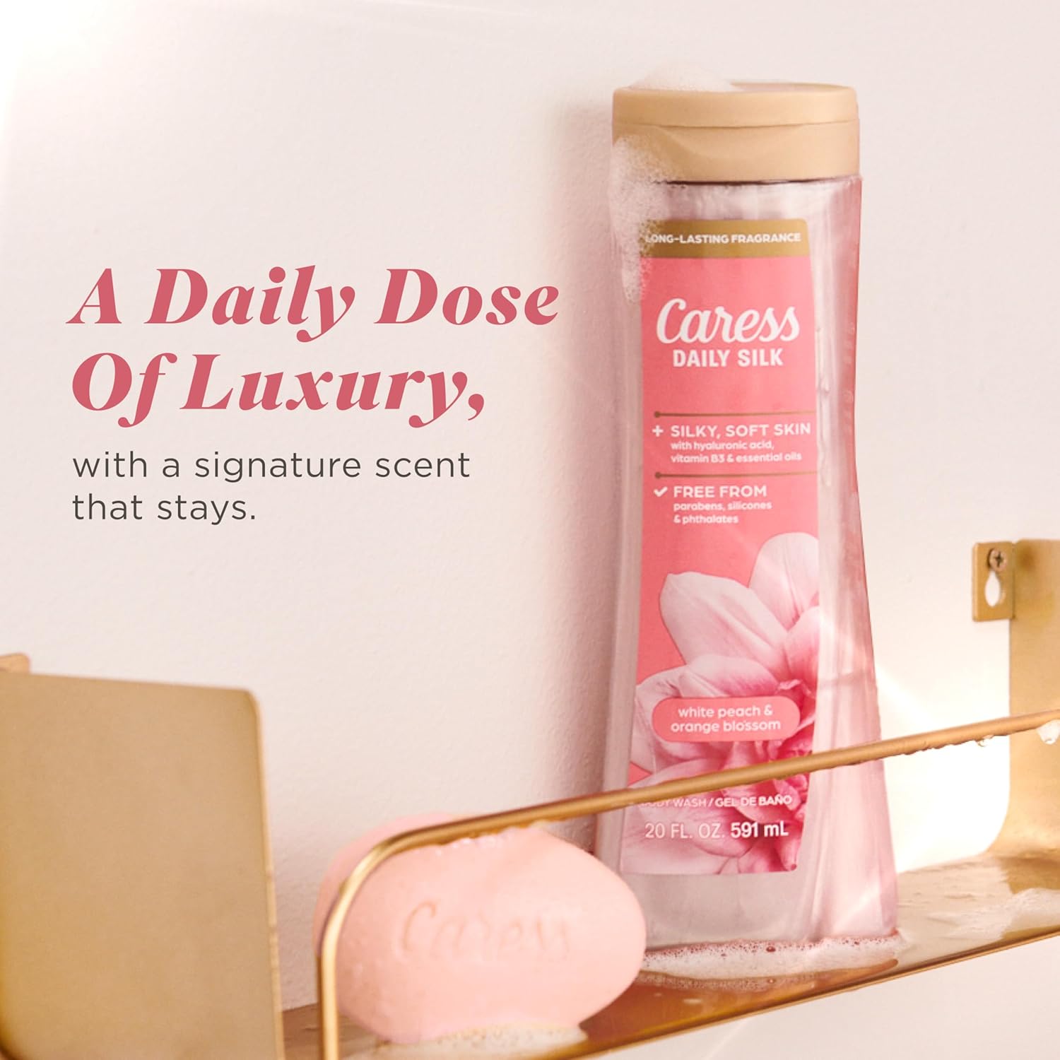 Caress Beauty Bar Soap for Women, Daily Silk Extract and Floral Oil Essence, Moisturizing Body Soap for Noticeably Silky, Soft Skin, 3.15 oz, 48 Bath Bars