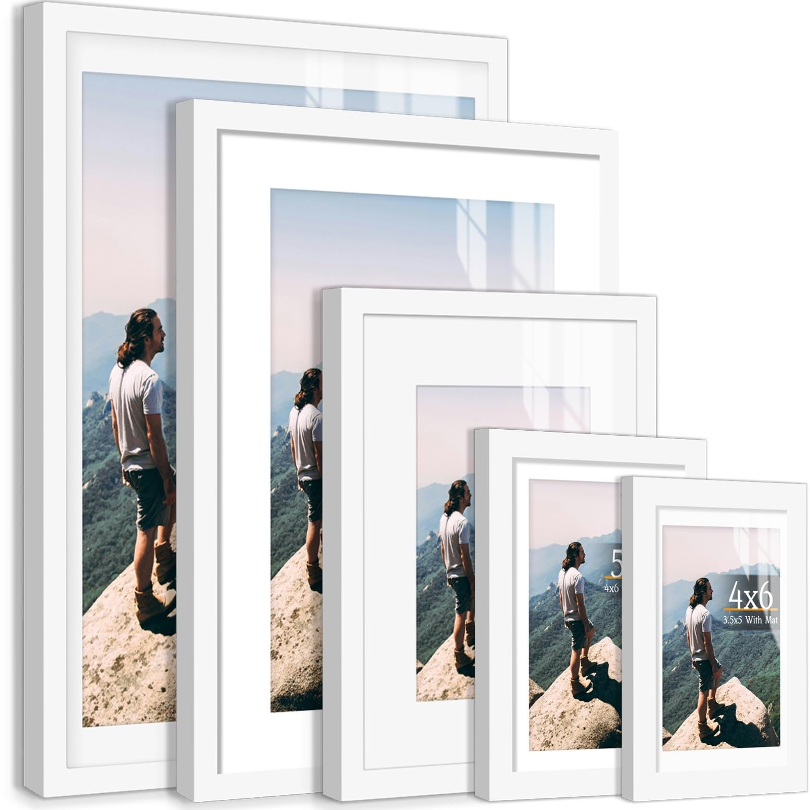 Marcos de fotos 1 marco de fotos for galería pared blanco mate, 12 x 16/11 14/8 10/5 7/4 6 pulgadas, incluye tapete, for colgar en la(3pcs 11x14 inches)