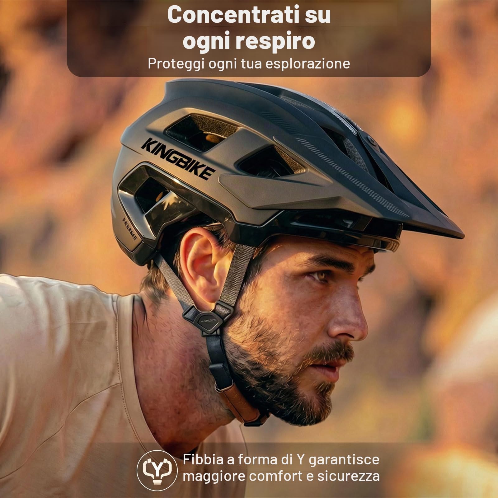 Casco da bicicletta Casco per mountain bike e MTB, con visiera regolabile, per uomini, donne, adulti e giovani (nero opaco, L)