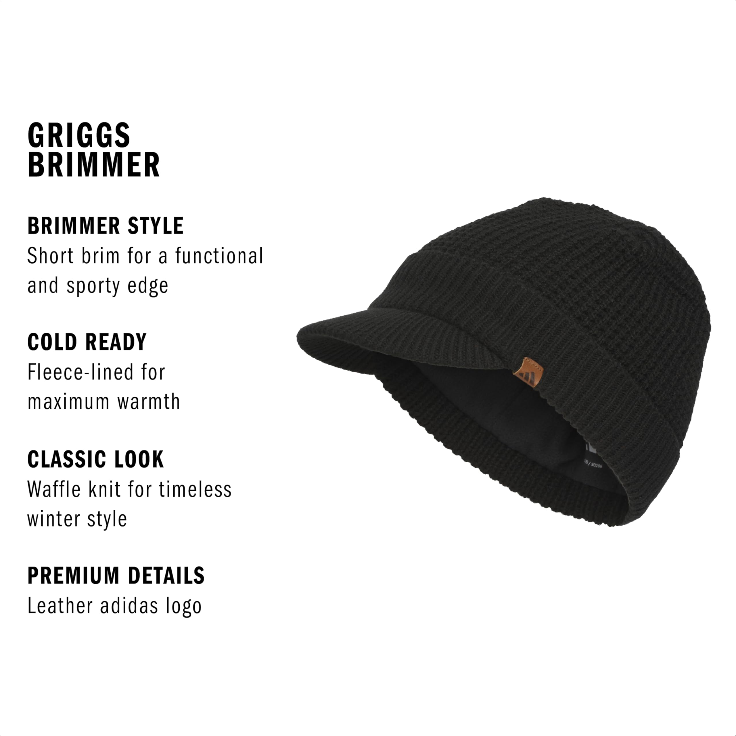 adidas Griggs Knit Brimmer Standard Fit Beanie Warm Fleece Lined Winter Style with Visor - Gorro para Clima frío Hombre