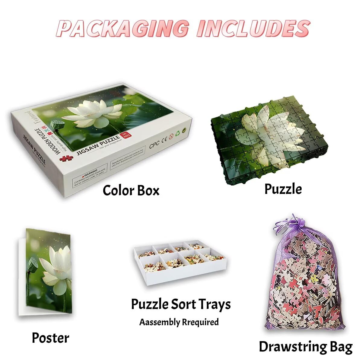 Puzzle 3000 sztuk lotosu, puzzle roślin, puzzle 3000 dorosłych, puzzle dla dorosłych z pudełkiem prezentowym, drewniane puzzle wyzwanie dla całej rodziny, oryginalne prezenty dla kobiet Decor -2760