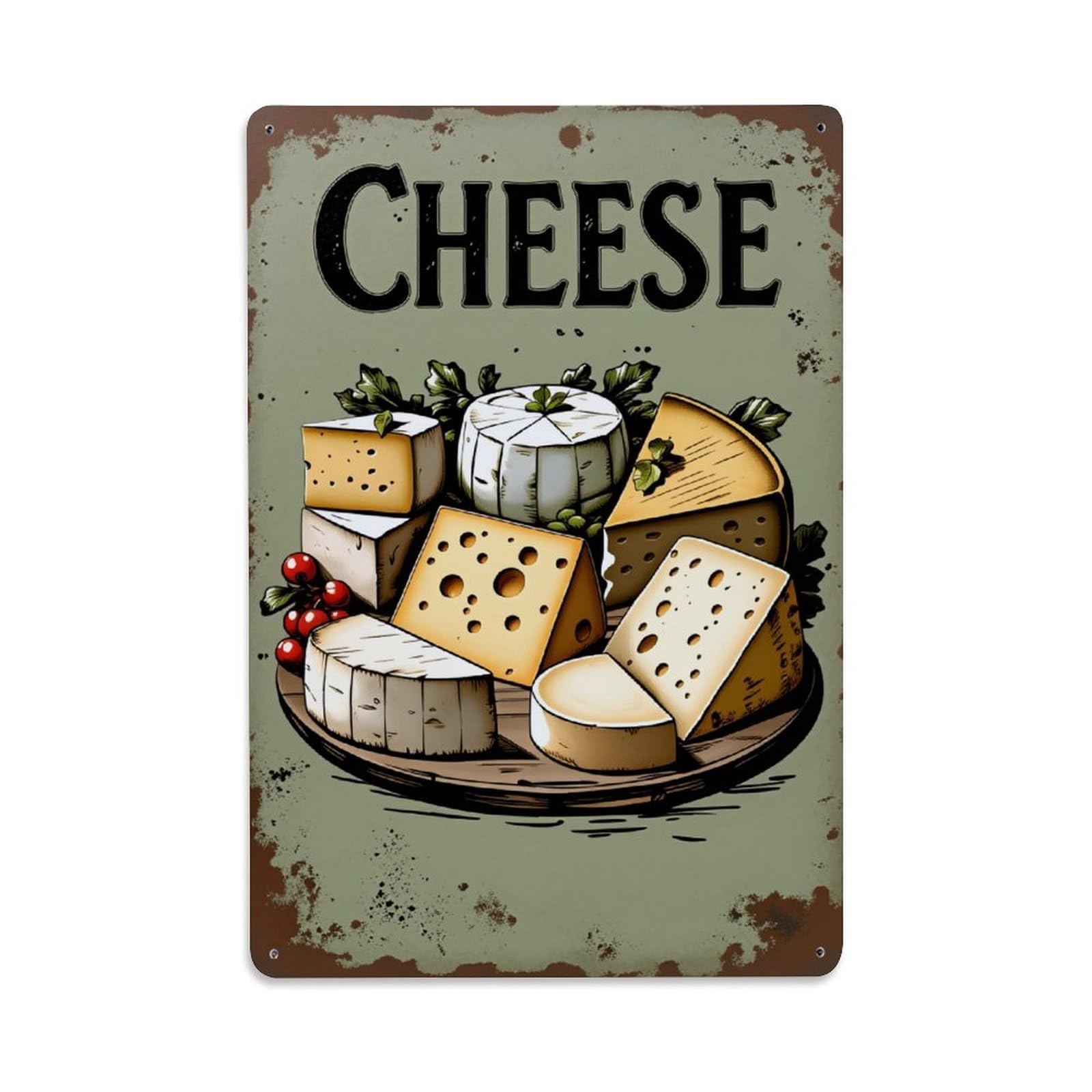 Enderetf Vintage Cheese Assortment On Platter With Herbs Tin Sign Retro Metal Wall Decor Metal Poster, Home Bar Garage Man Cave Cafe Indoor & Outdoor Decoration 8X12inches