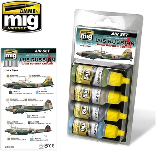 Ammo By Mig Jimenez Acrílicos - Colores bombarderos rusos de la Segunda Guerra Mundial (4 frascos, 0.7 onzas líquidas cada uno) - AMIG7224