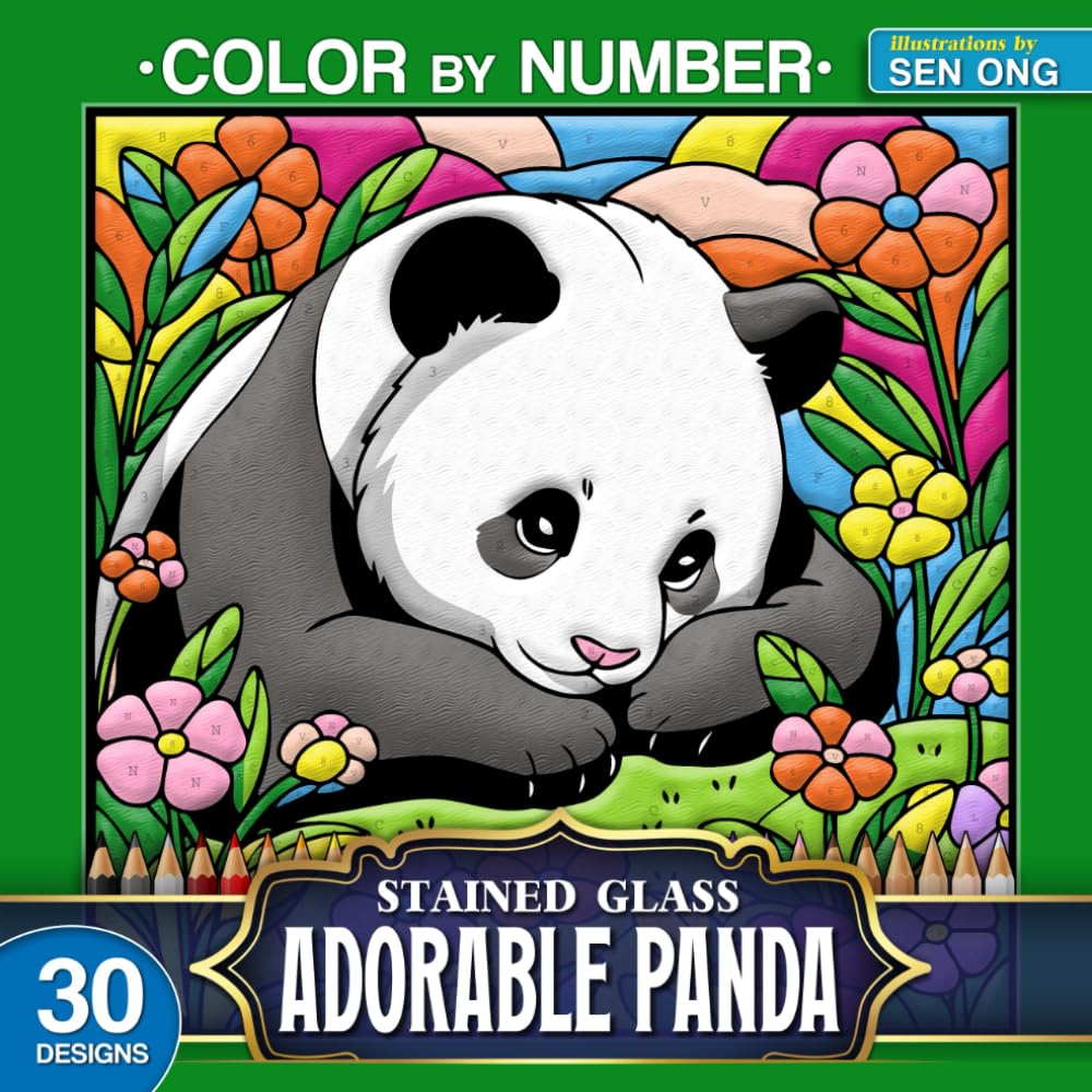 Adorable Panda Stained Glass Color by Number: 30 Cute and Relaxing Panda Scenes for All Ages (Stained Glass Color By Number Collection)