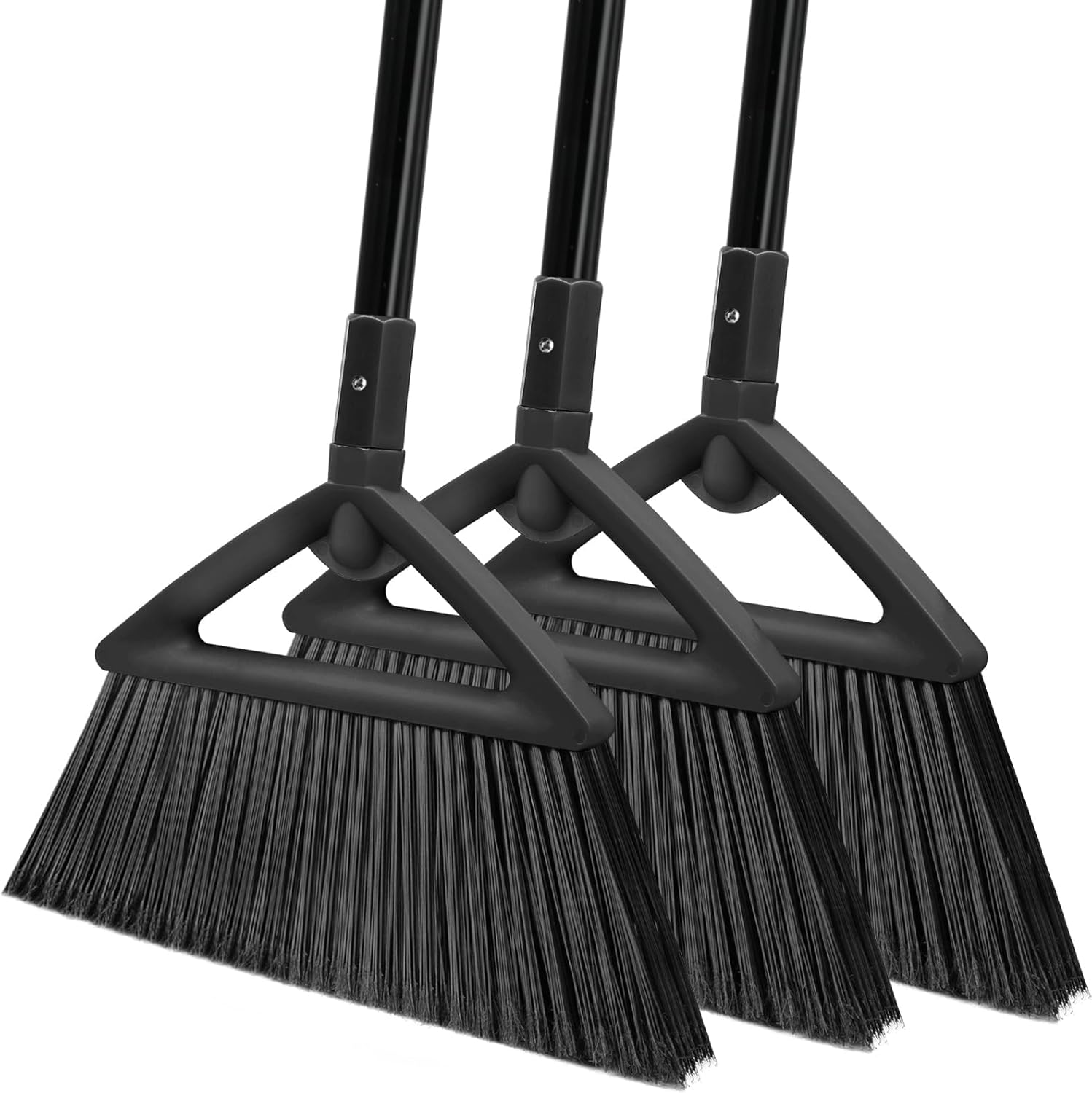3PCS Heavy Duty Broom, Broom for Sweeeping Indoor and Outdoor, Angle Broom with Long Pole, Outdoor Broom for Courtyard/Garages/Slidewalk, Indoor Broom for Kitchen Lobby Cantee Black
