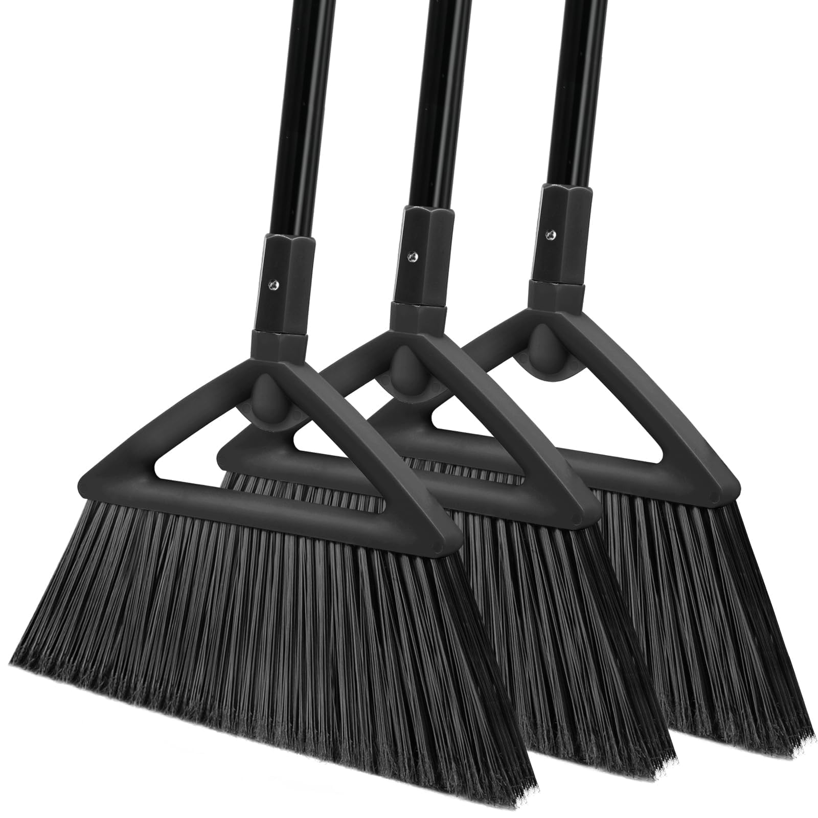 Heavy Duty Black Angle Broom with Long Handle - 3 Pack