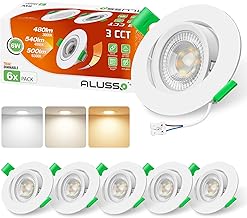 ALUSSO LIGHTING LED Recessed Spotlight, 230 V, 6 W, 540 lm, Diameter 75 mm, Swivelling Recessed Spotlight with Removable LED Module, Dimmable 3CCT Warm White, Neutral White, Cool White, 60°/120°