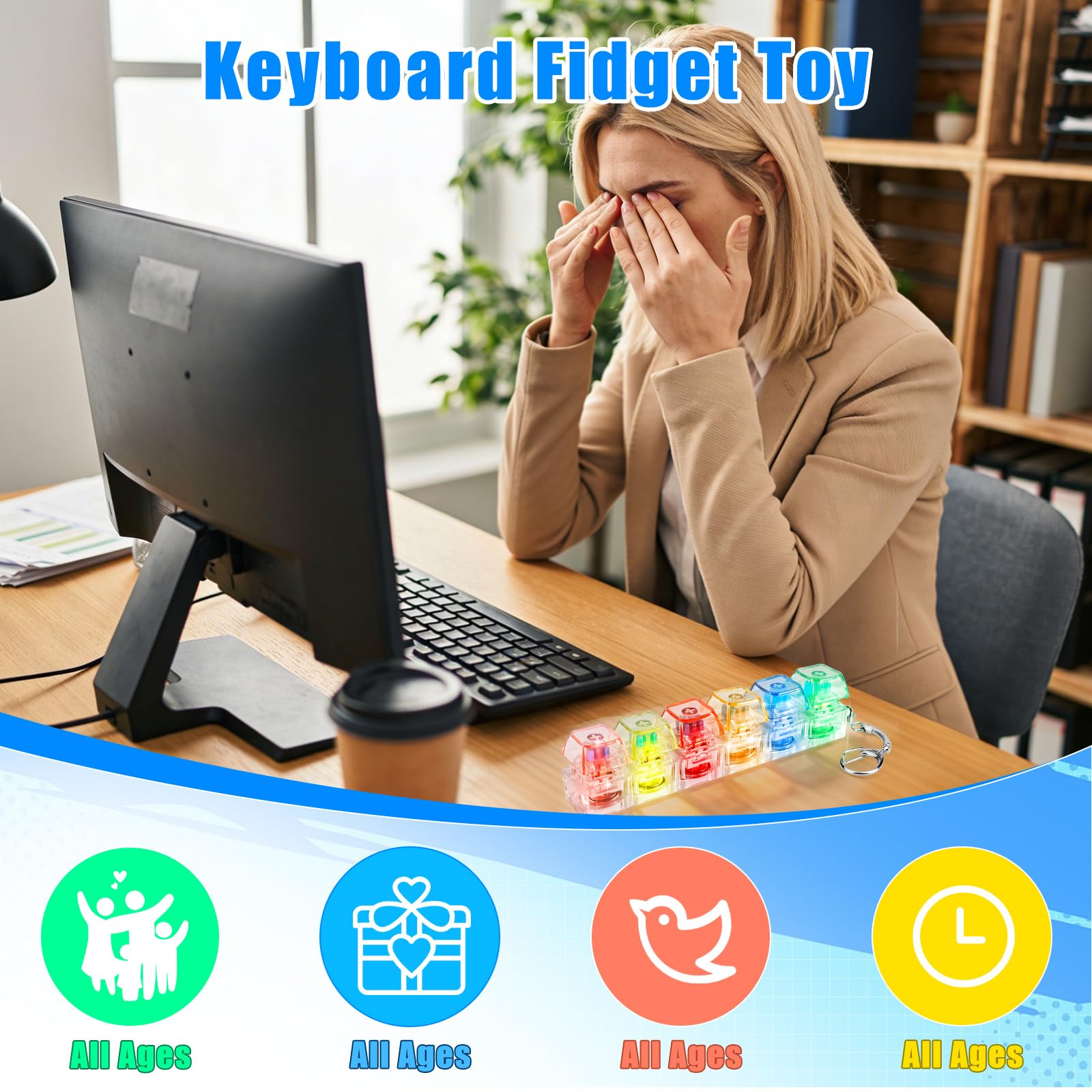 2 sztuki zabawek fidget z klawiaturą, breloczkiem do kluczy, 6 klawiszy, zabawna zabawka do strachu, biura, szkoły i podróży