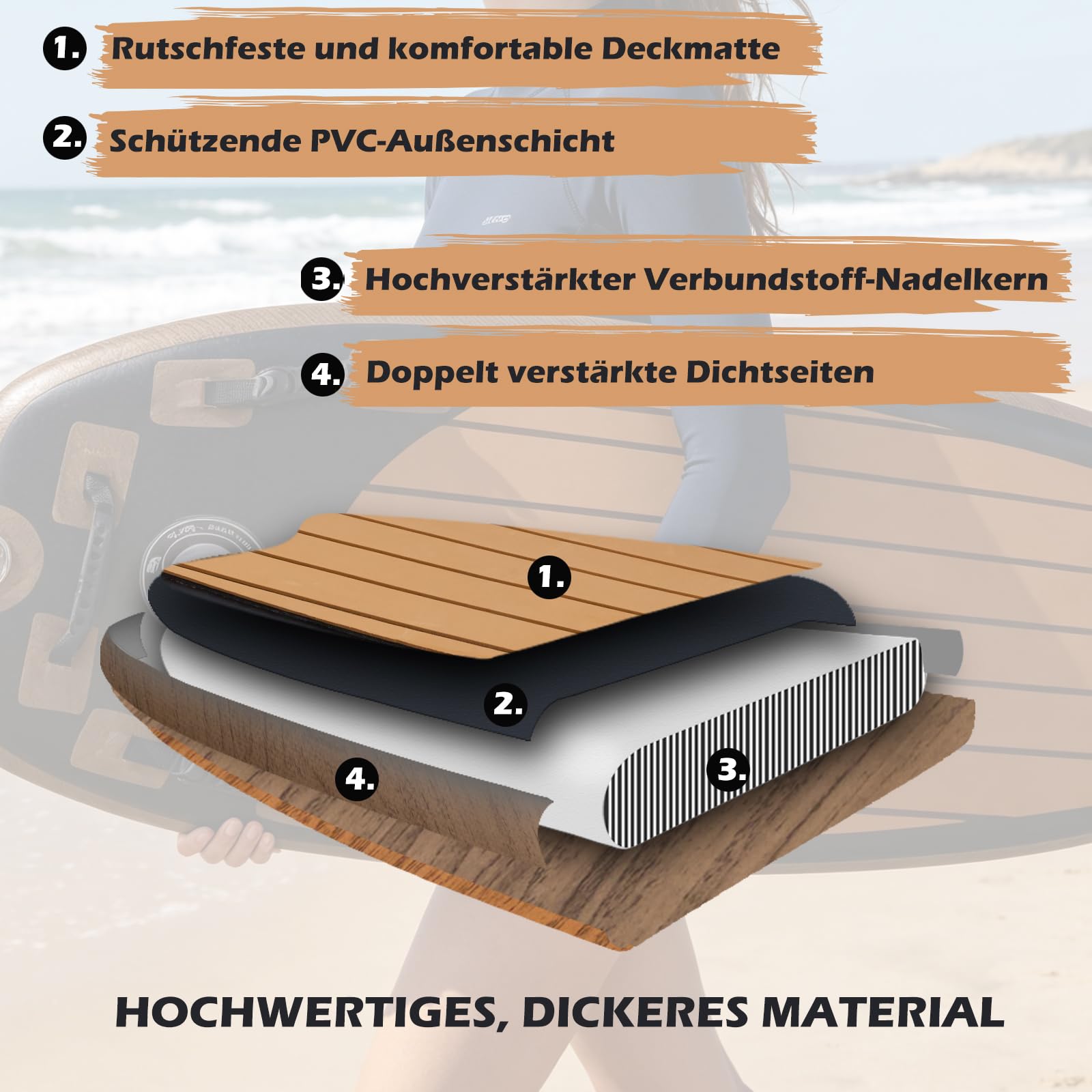 DURAERO Tabla de boogia inflable de 105 x 53 x 10 cm, tabla de surf para niños y adultos, tabla de surf con 2 asideros, bomba de aire, bolsa de transporte, kit de reparación e instrucciones (idioma