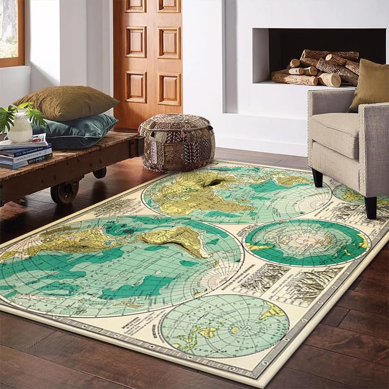 風景画の絨毯　海外お土産　ラグ Amazon | ウォッシャブル 地図 テーマ ラグ 折りたたみ式 ヴィンテージ