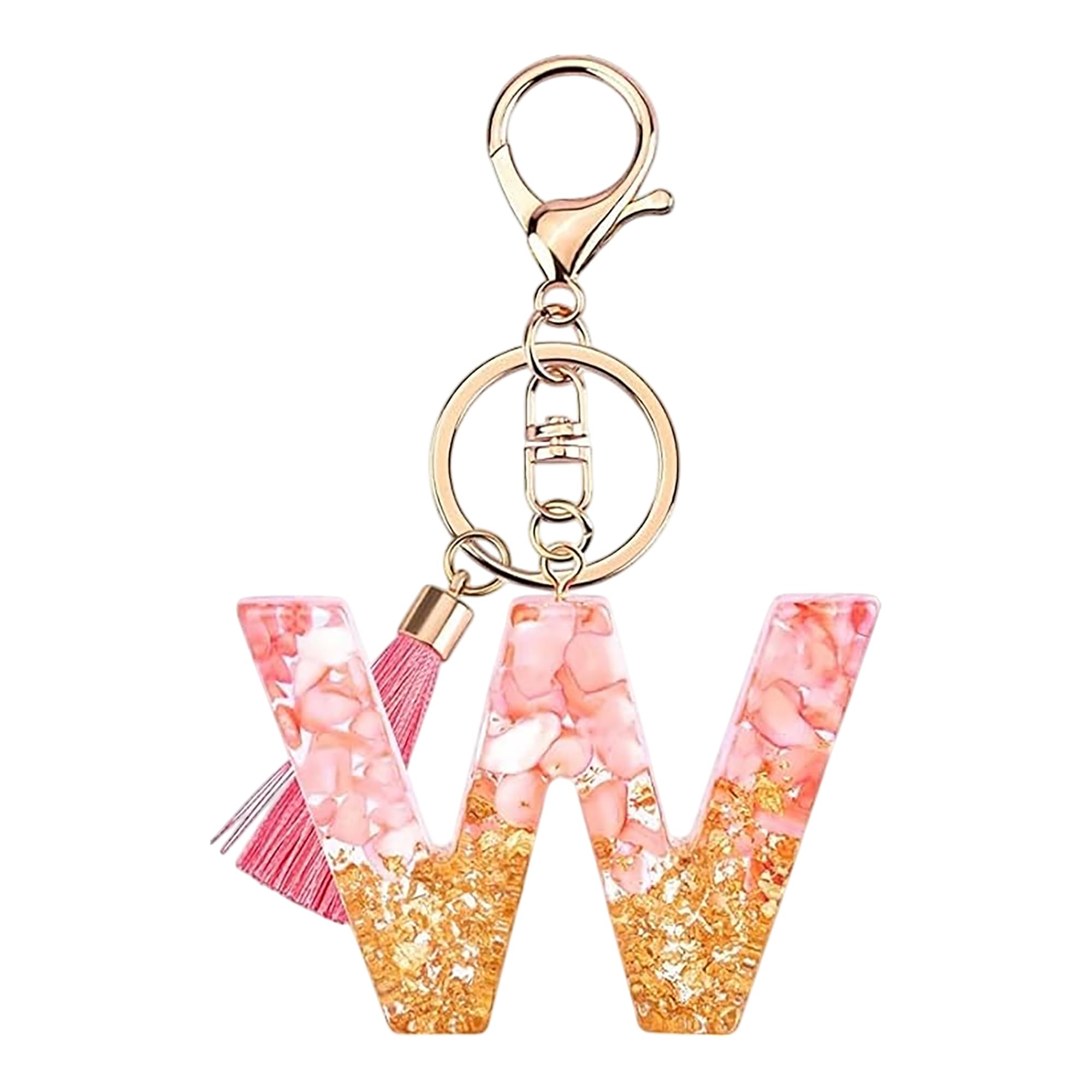 Rohans Pink and Gold Resin Alphabet Initial Letter Keychain, Bag Charm, Key Ring with Lobster Clasp (W)
