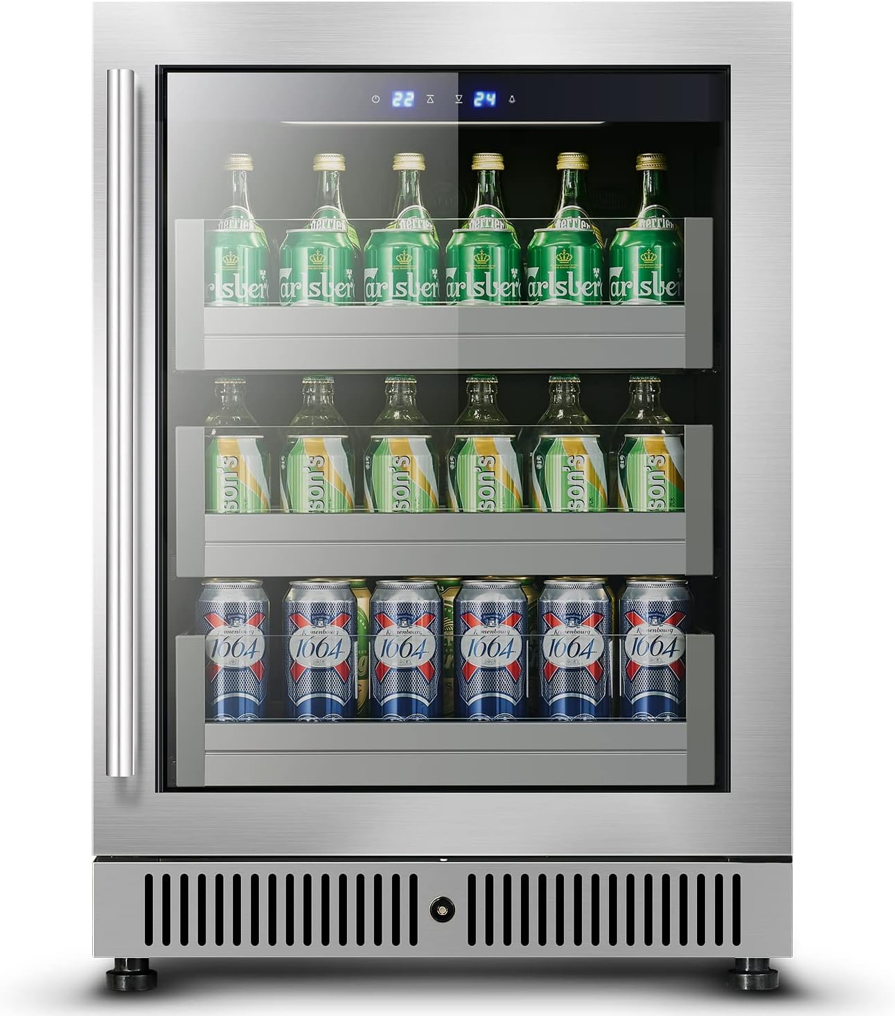Vesgolden 24" Undercounter Mini Refrigerator Beverage For Home Kitchen Fridge Seamless Built or Freestanding Hidden Hinged Glass Door Freezer Great for soda, beer, wine and juice coolers.