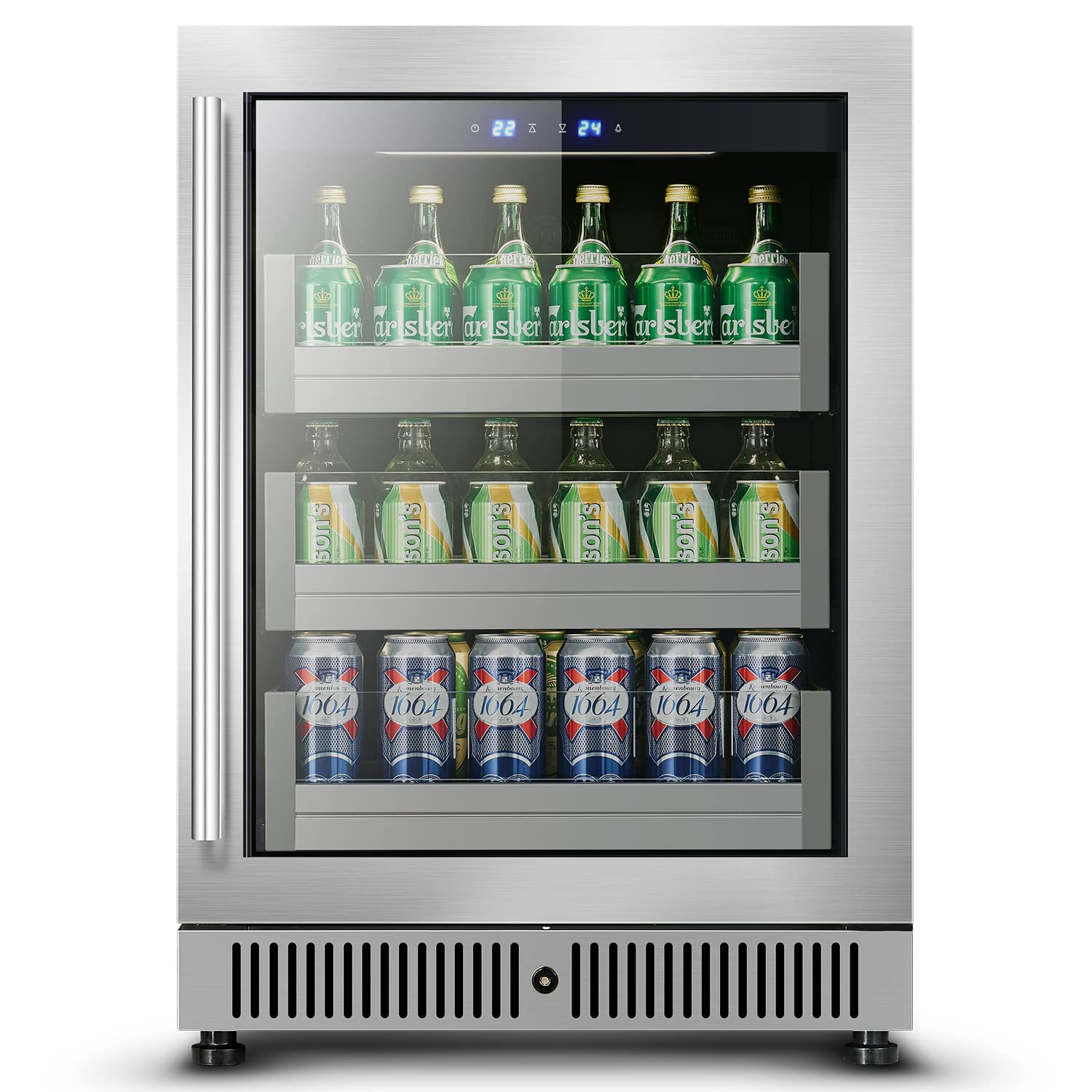 Vesgolden 24" Undercounter Mini Refrigerator Beverage For Home Kitchen Fridge Seamless Built or Freestanding Hidden Hinged Glass Door Freezer Great for soda, beer, wine and juice coolers.