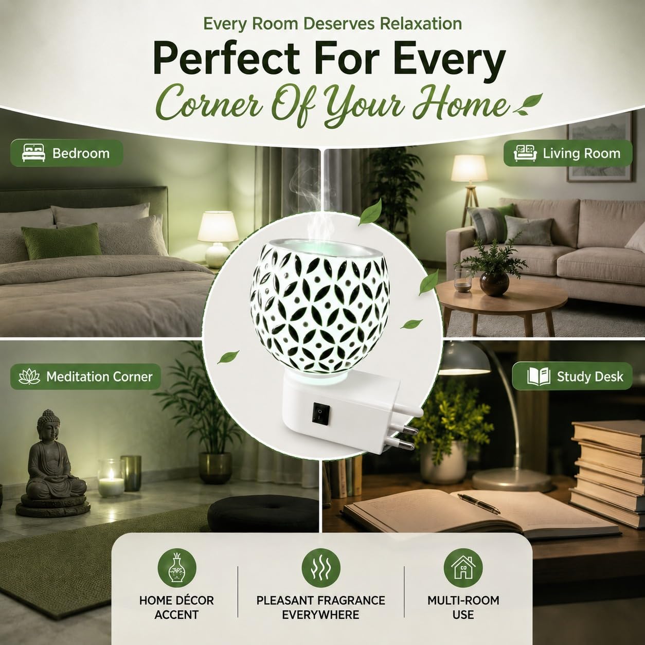 Revwd Kapoor Dani Electrical Camphor Diffuser Glass with On/Off Switch to Toggle Between Burner and Lamp (Green Kapoordani) 3