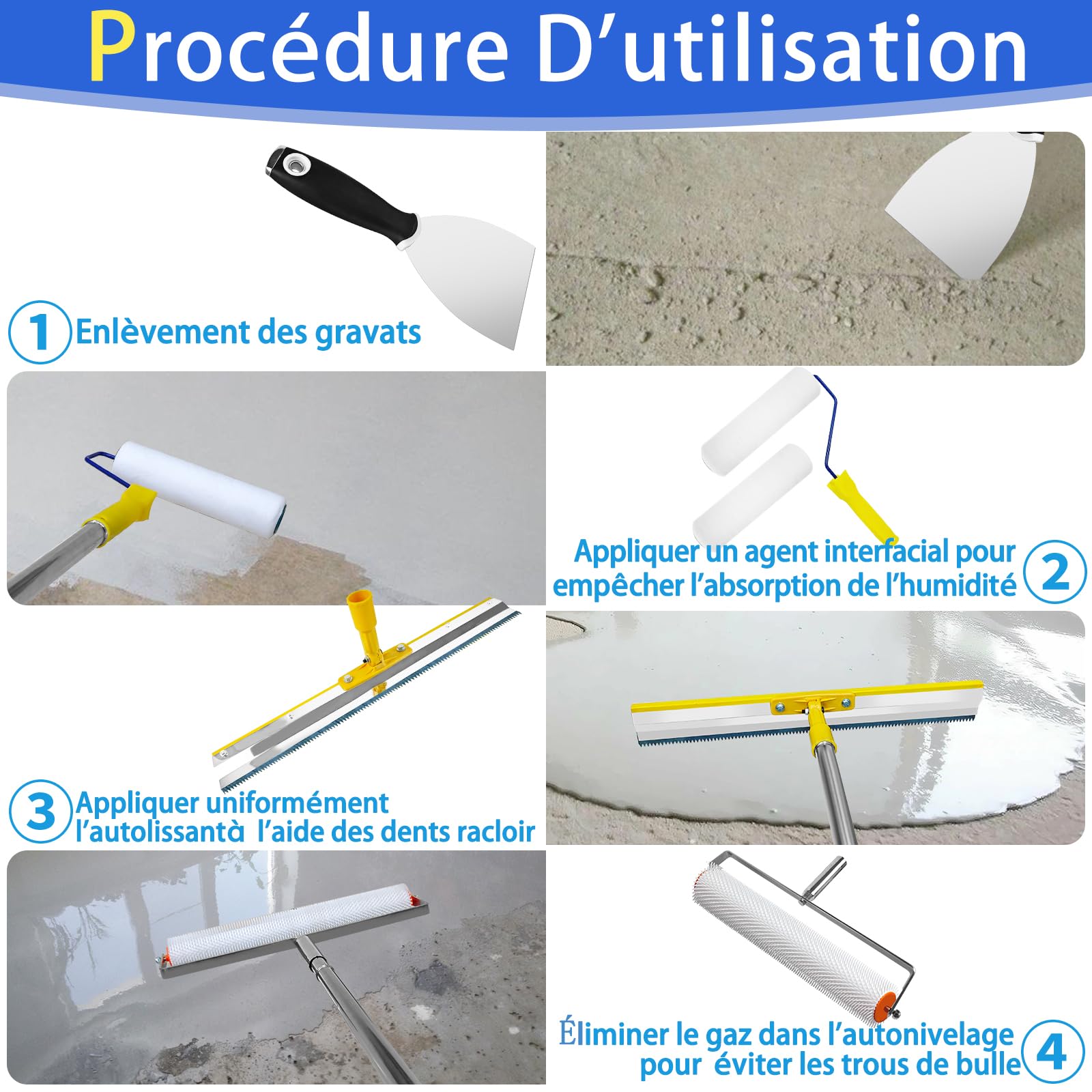 VKE Kit Ciment Autonivelant Rouleau Debulleur 50cm Perche Telescopique