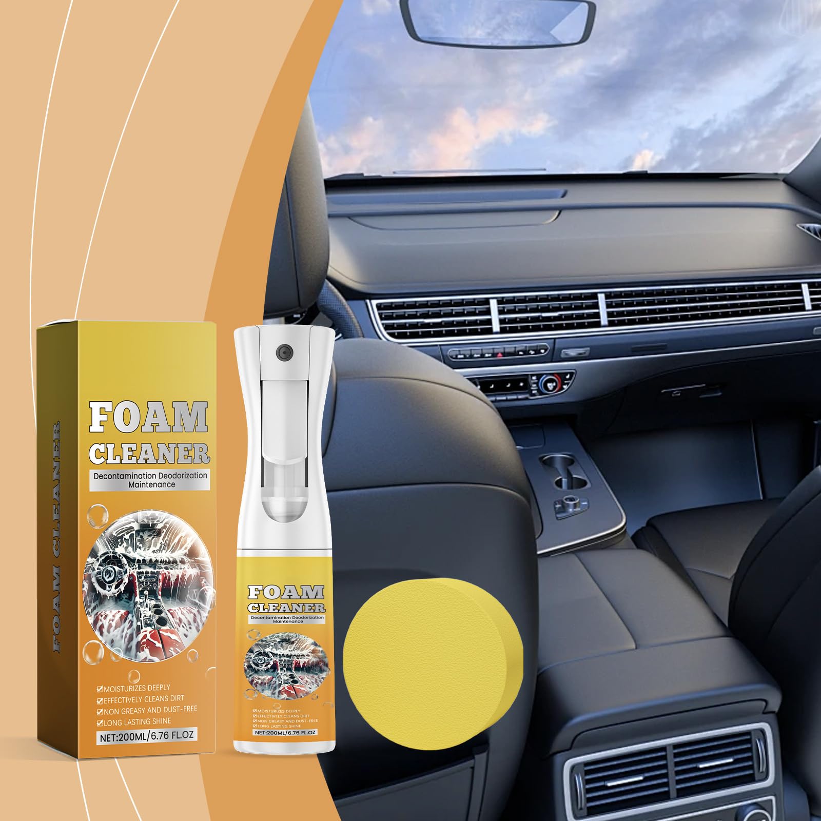 Nawwgy Multipurpose Car Interior Foam Cleaner with Sponge Multifunction Automotive Foam Cleaner for Seats Dashboards & Paint Ca Interior Maintenance