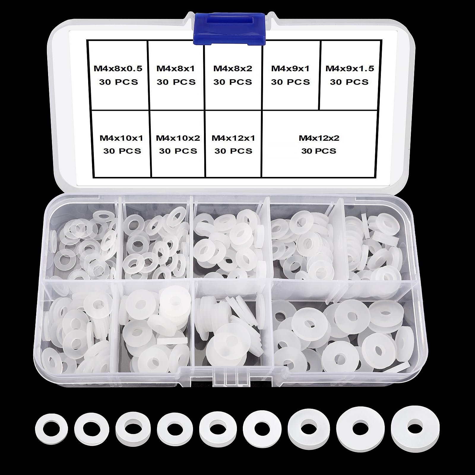 YIXISI 270 PCS M4 Silicone Flat Washers Assortment Kit, Sealing Silicone Washers, Vibration Damping Grommets, for Bolts/Faucets/Screws/Garden Hose/Plumbing, White