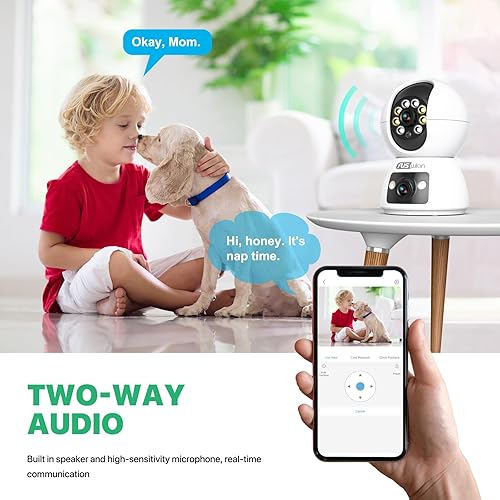 Miniatura 4 de Cámara de seguridad, FUSWLAN 1080P cámara interior de doble lente, cámara WiFi de 2.4 GHz con cable para bebé doméstico, detección de movimiento AI,