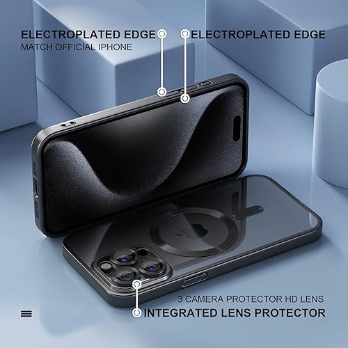 Miniatura 6 de Funda magnética para iPhone 15 Pro Max nunca amarillenta protección contra caídas de grado militar protector completo de lente de cámara, funda
