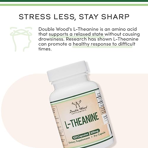 Miniatura 5 de L-teanina 200 mg 120 cápsulas relajación y apoyo para el sueño sin soja sin gluten sin OMG probado por terceros y fabricado en los Estados Unidos