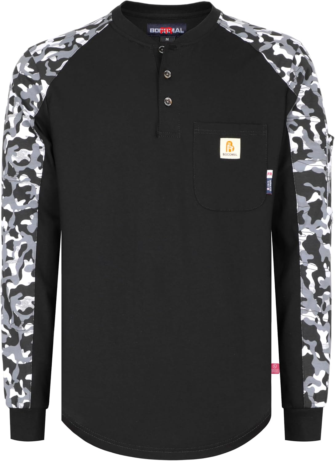 BOCOMAL FR Shirts 6oz Lightweight Flame Resistant Long Sleeve Henley Shirt Fire Retardant Workwear NFPA2112 CAT2