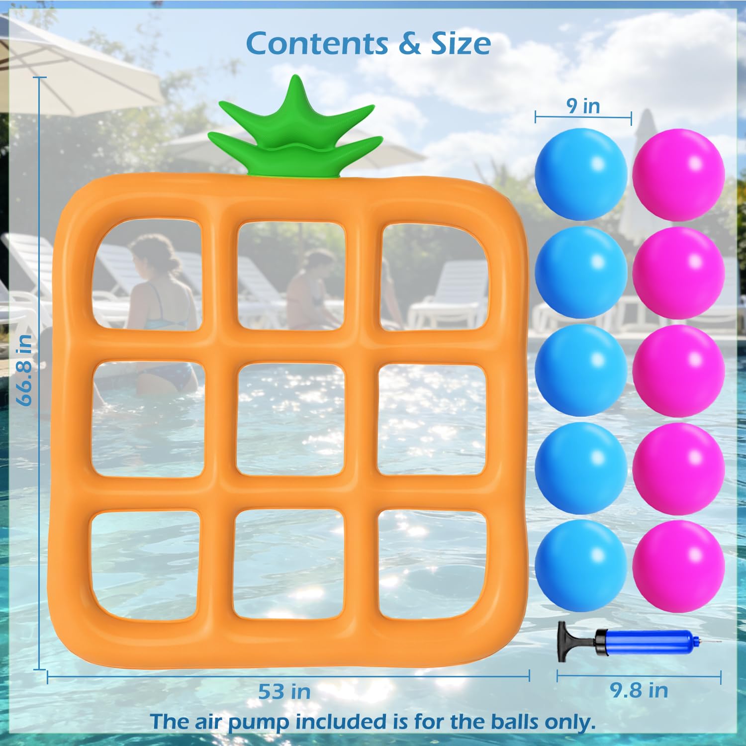 Jasonwell Tic-TAC-Toe Pool Toys Games - Giant Floating Tic TAC Toe Game Float with 10 Balls Pineapple Pool Game Party Toy Floats Yard Field Day Games Outdoor Beach Toys for Adults Teens Kids (Orange)