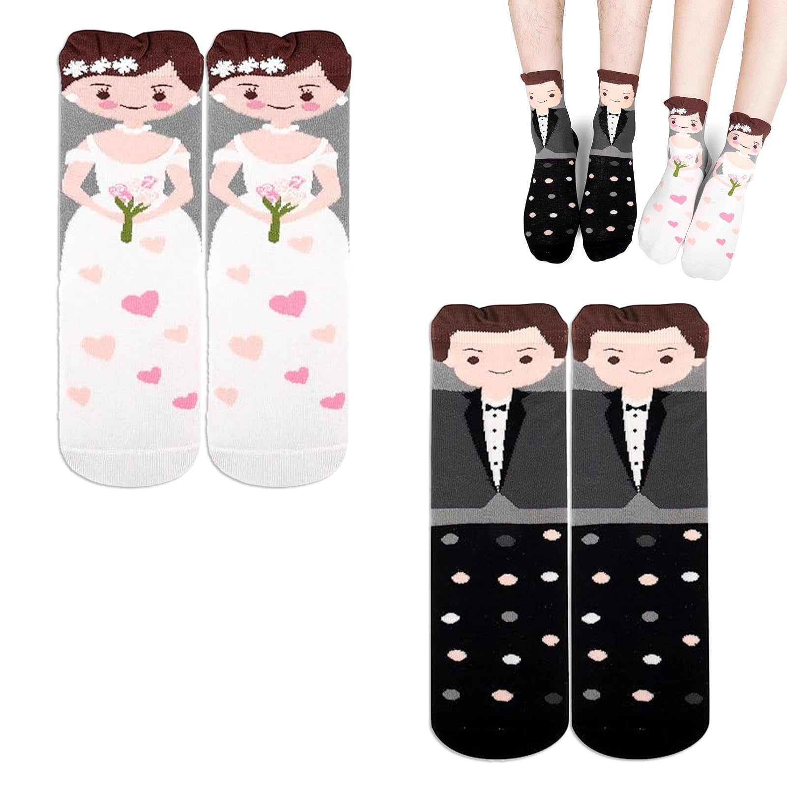 Solbrezeni Wedding Gift Socks, 2 Pairs Couple Socks, Bride Groom Socks Gifts, Wedding Gifts for Bride And Groom, Wedding Gift Ideas for Husband Wife Couple