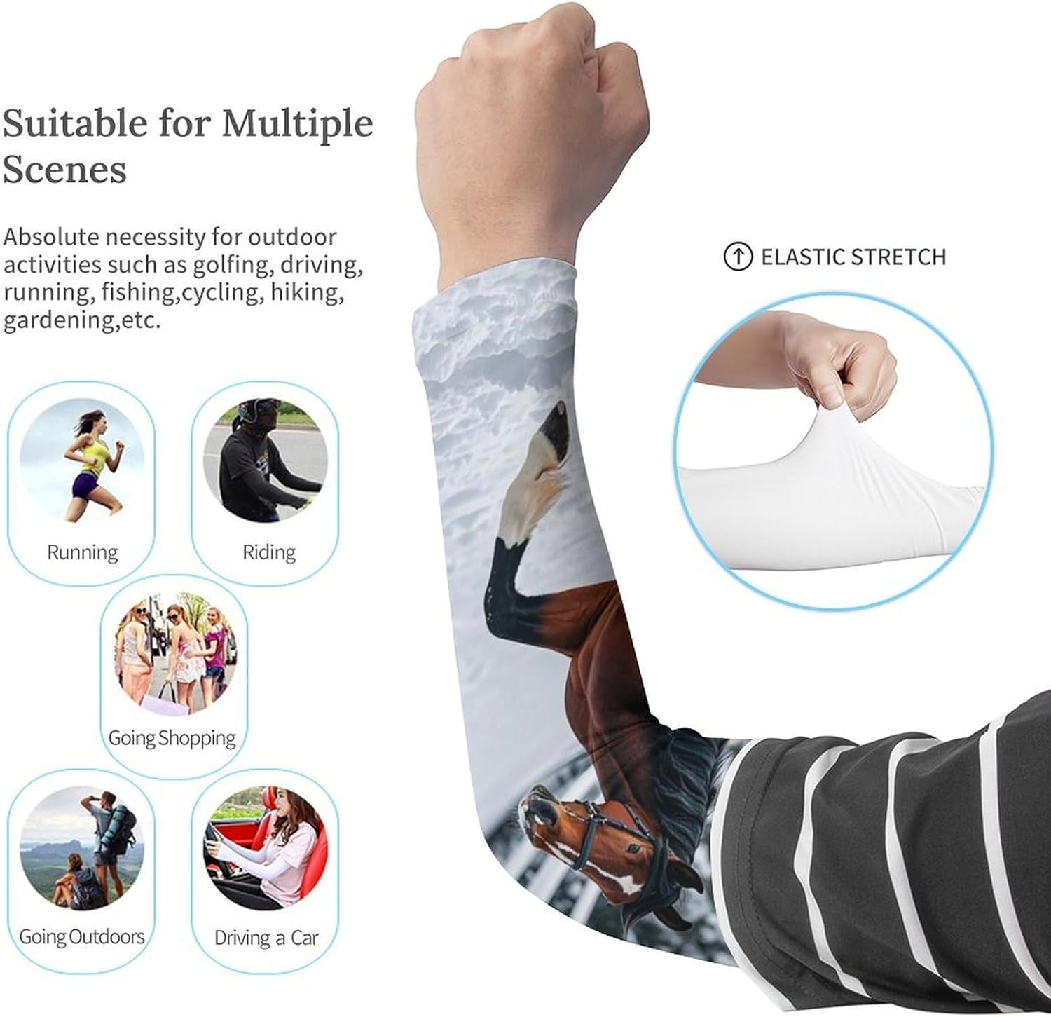 UV Sun Protection Cooling Arm Sleeves XX-Large (xx_l), Compression, Soft | Sports Horses in The Snow Winter Arm Covers for Sport, Breathable, Tattoo Cover Up, Portable Arm Brace for Women Men