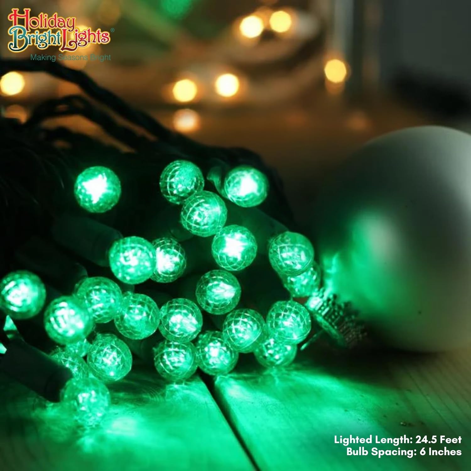 ホリデーブライトライト 50個 電球 G12 グリーン LEDライトセット 屋内/屋外 パティオ ストリングライト ポーチ装飾 電球