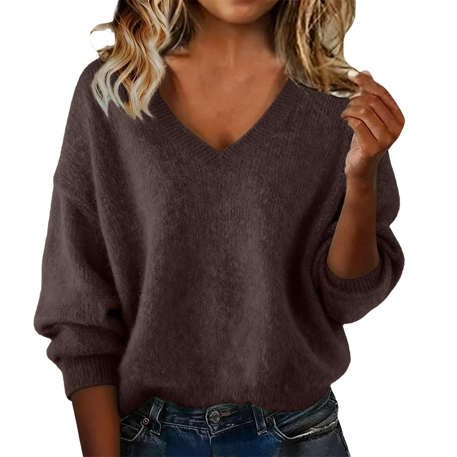 Cashmere Sweaters for Women V Neck Wool Blend Long Sleeve Pullover Tops Lightweight Winter 2025 Cozy Knitted Sweater