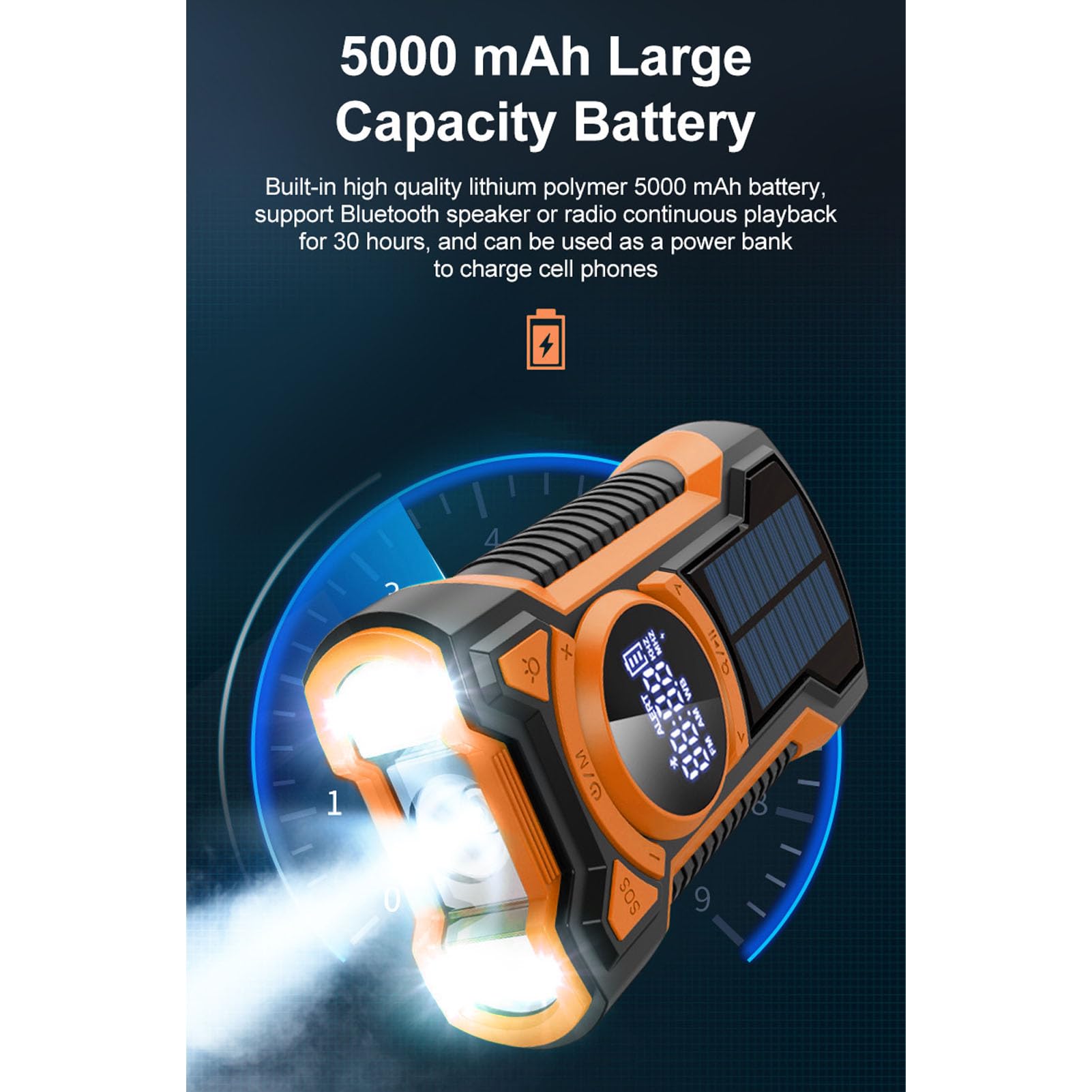 Radio de Emergencia 5000mAh Radio Meteorológica NOAA Am FM WB con Manivela Solar, Linterna LED SOS y Cargador de Teléfono, Radio Portátil a Prueba de Agua IPX5, Bluetooth 5.3 para
