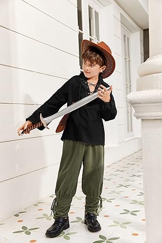Miniatura 3 de Bbalizko Camisa medieval de pirata para niños, renacentista, con cordones, para Halloween, jacobita escocés, disfraz de Ghillie