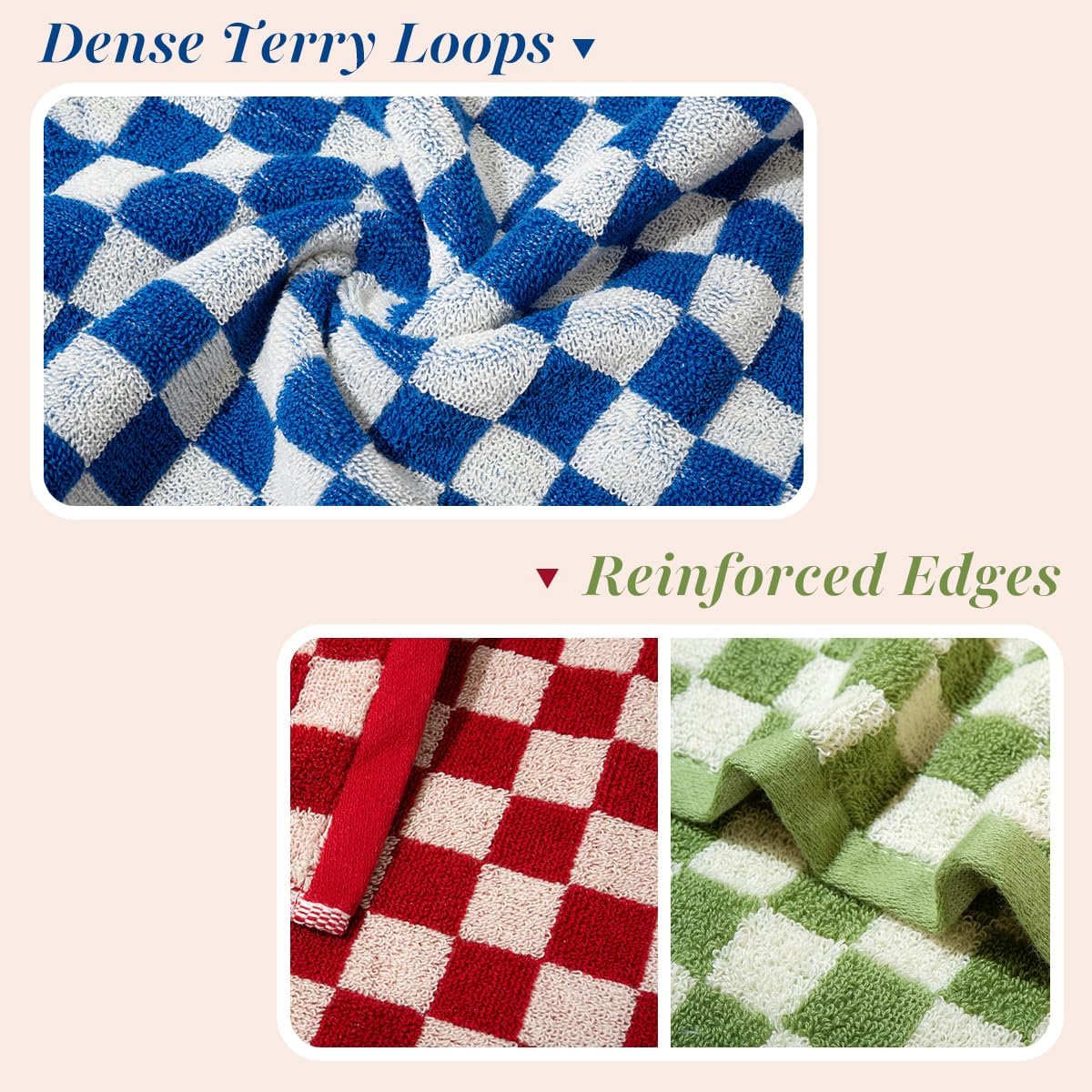 Madi-Cadi Checkered Cotton Hand Towels 5 Pack, Soft Absorbent and Decorative Design for Bathroom, Kitchen, Gym, and Spa, 13 x 29 Inches (5 Colors)