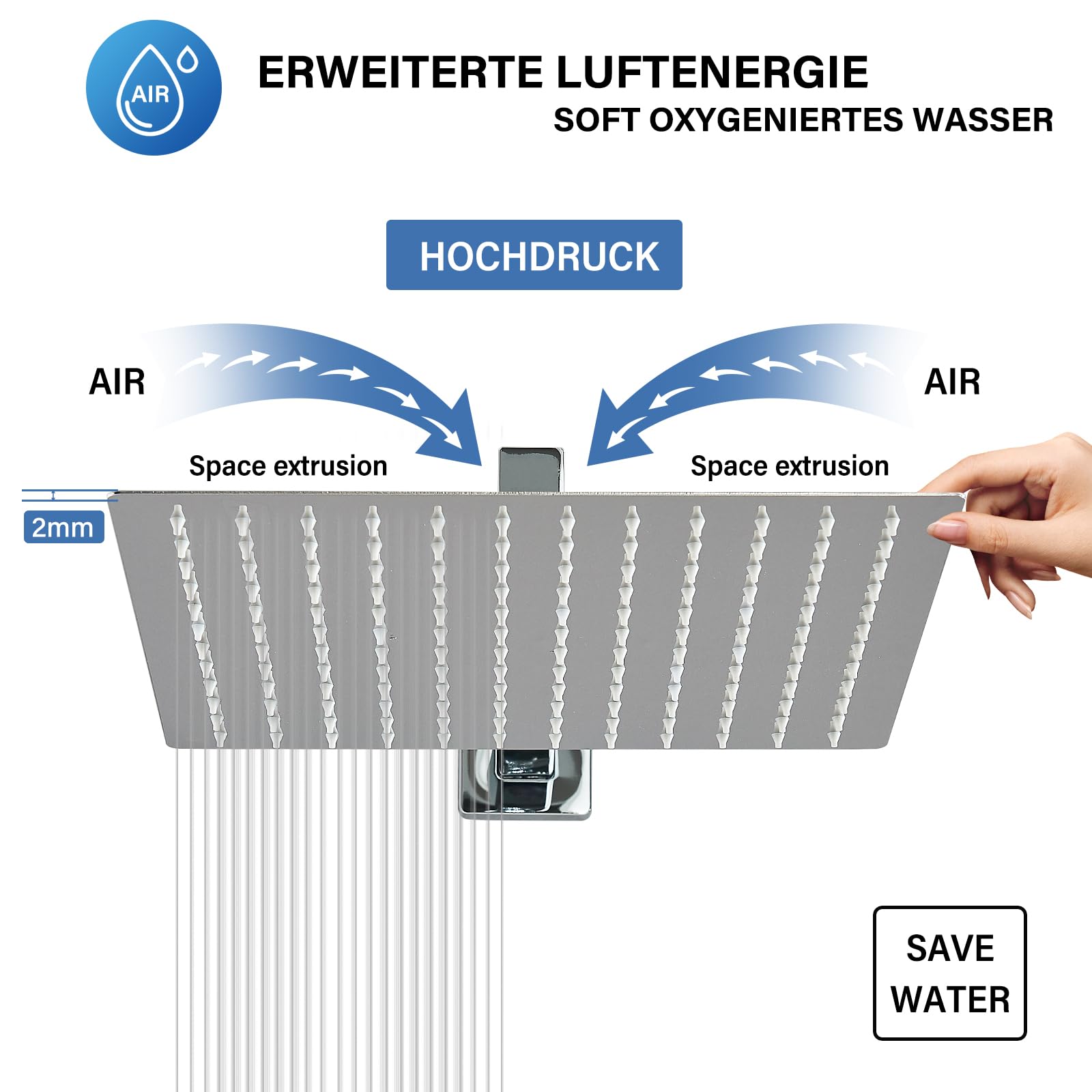 Rozin Regendusche Schwarz 30cm - Quadratischer Einbau-Duschkopf Mit Anti-Kalk