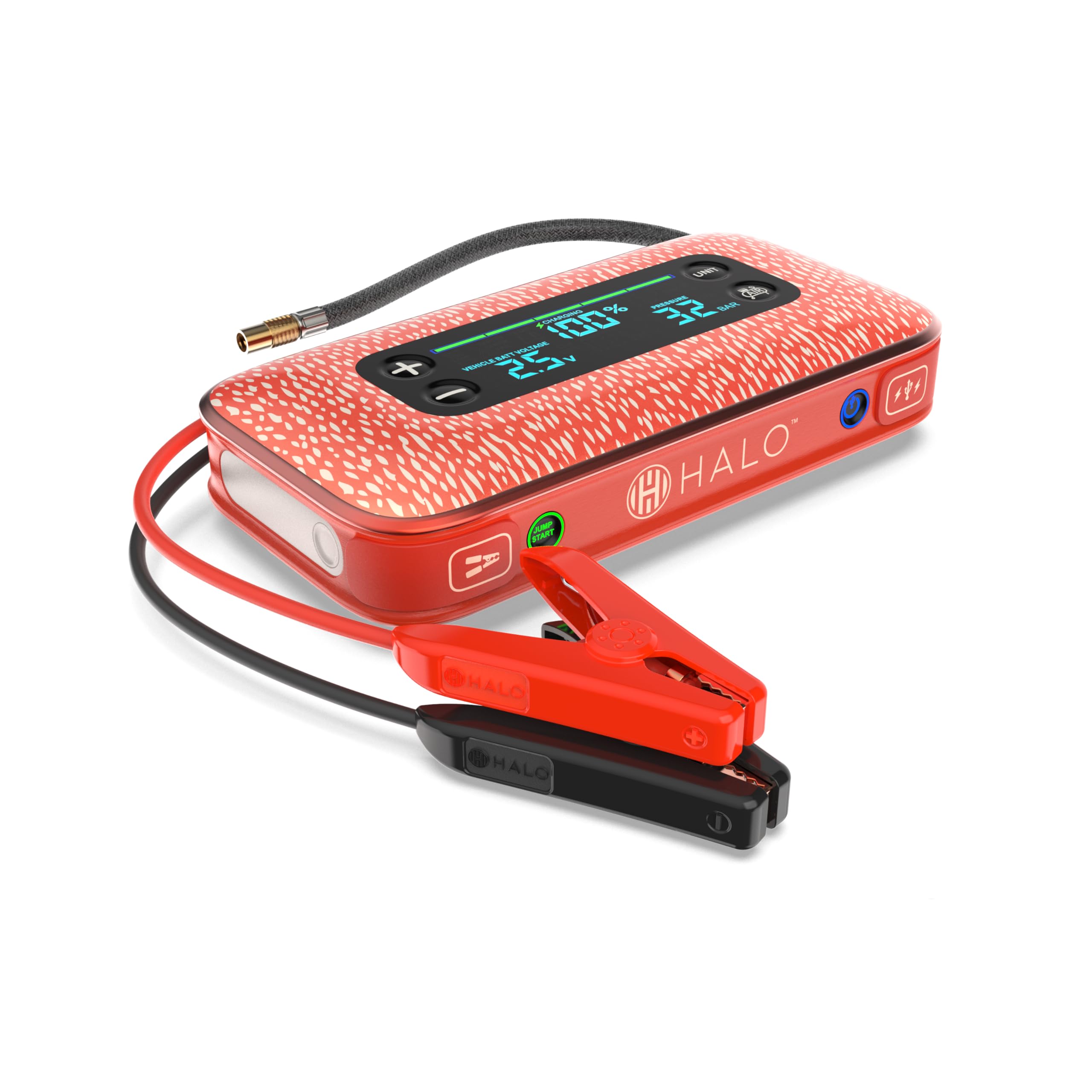 HALOBolt Air+ 1750 Portable Vehicle Jump Starter with Air Compressor, Power Bank, Floodlight with Digital Display Charges Multiple Devices, Coral
