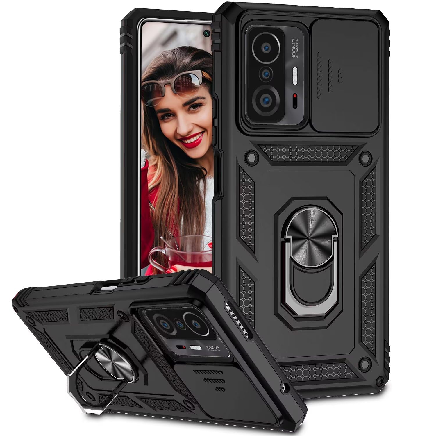 KANSi Cover per Xiaomi Redmi Note 12 4G (6.67), Vetro Temperato [2 Pack] Custodie Silicone TPU 360° Rotante Anello Magnetica Anello Ring Supporto Bumper - Rosso