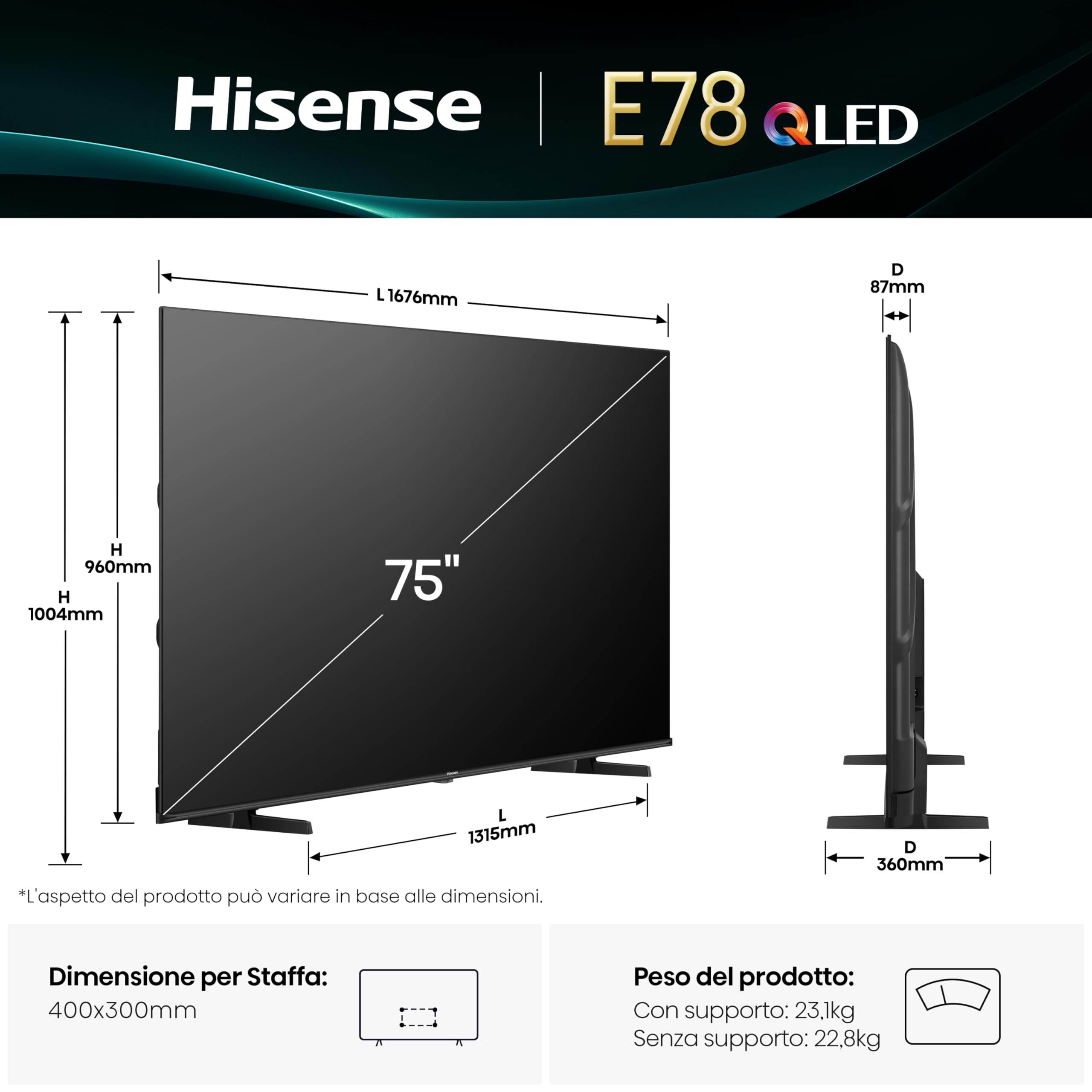 Hisense 75 Inch QLED 4K Smart TV 2025 - Dettaglio