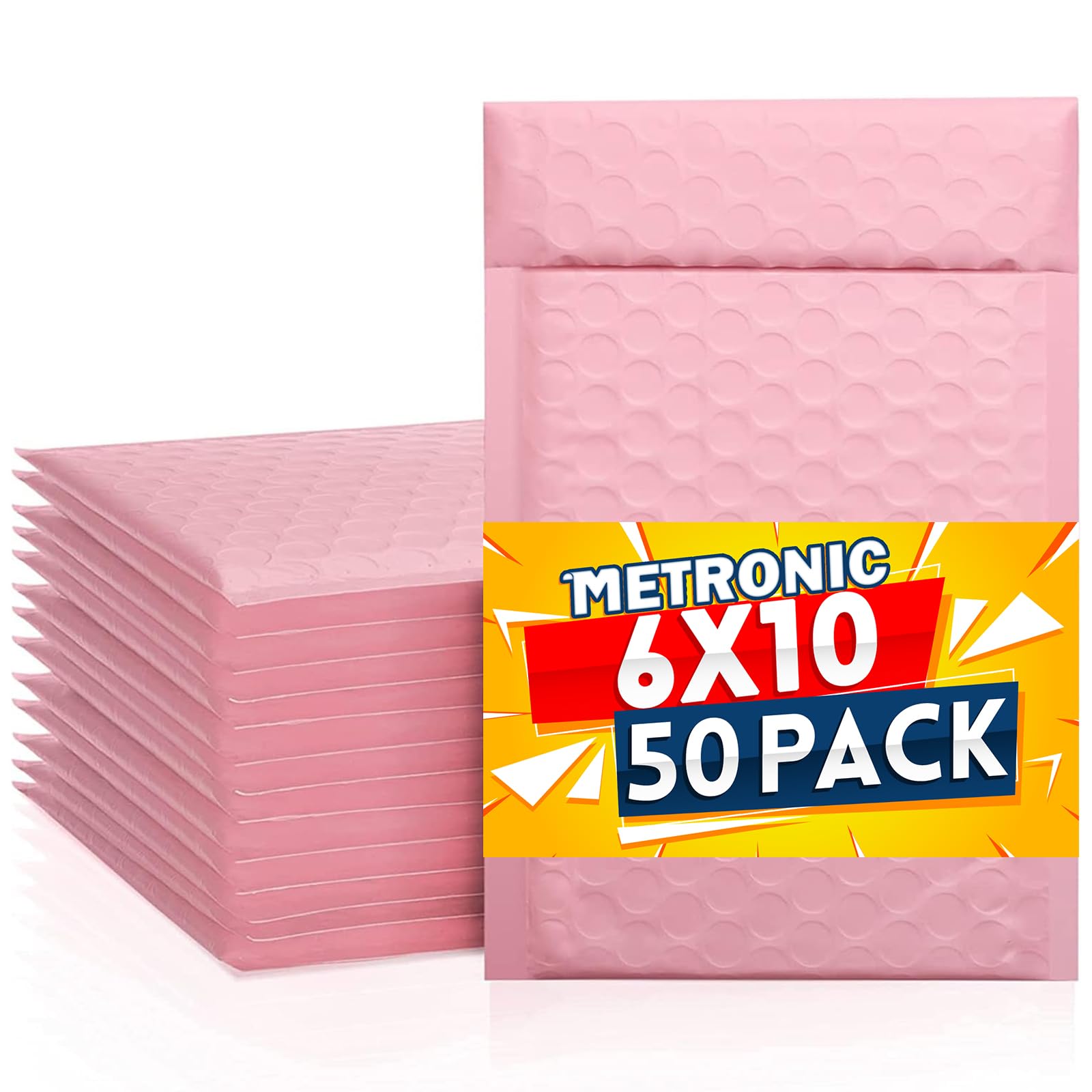 Metronic Bubble Mailers 6x10 50 Pack Light Pink Self-Seal Padded Envelopes