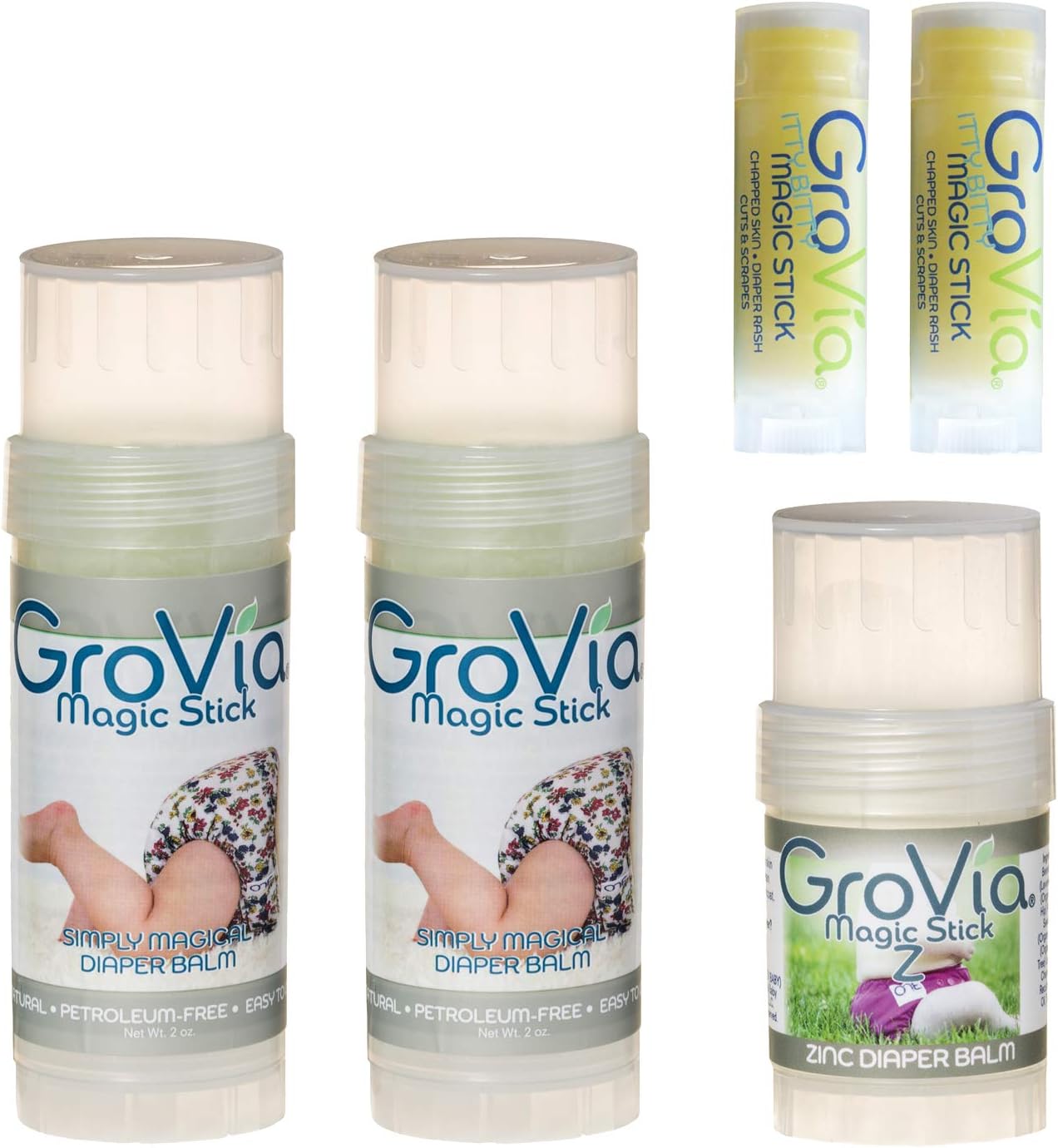 GroVia - Diaper Balm Bundle – (2) Magic Sticks – (1) Itty Bitty Magic Stick – (1) Magic Stick Zinc – Hypoallergenic