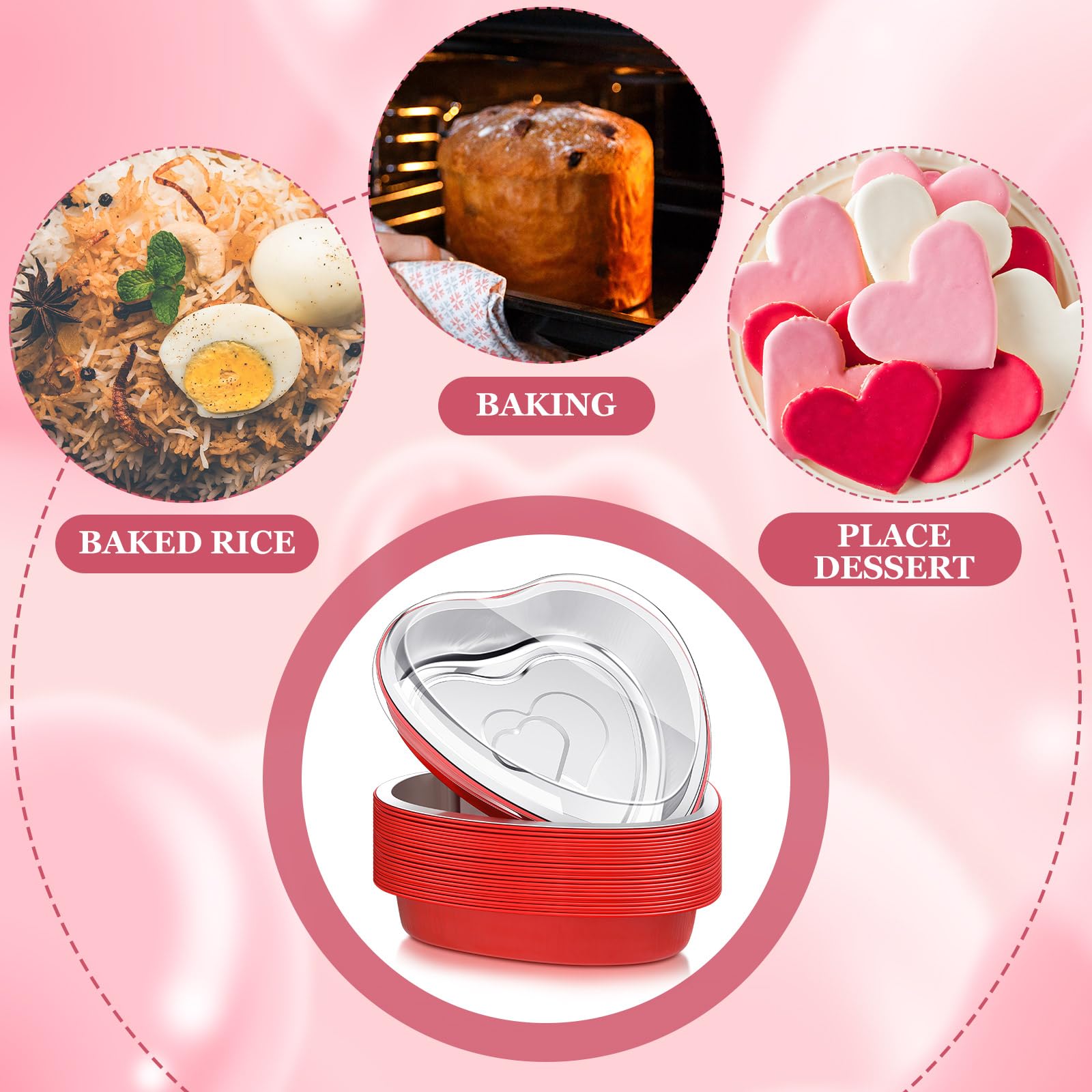 15 moldes de 22 onzas para pasteles de San Valentín, moldes de papel de aluminio para horno rojo con tapas, postres para hornear, tazas desechables para cupcakes para San Valentín, cumpleaños, 3