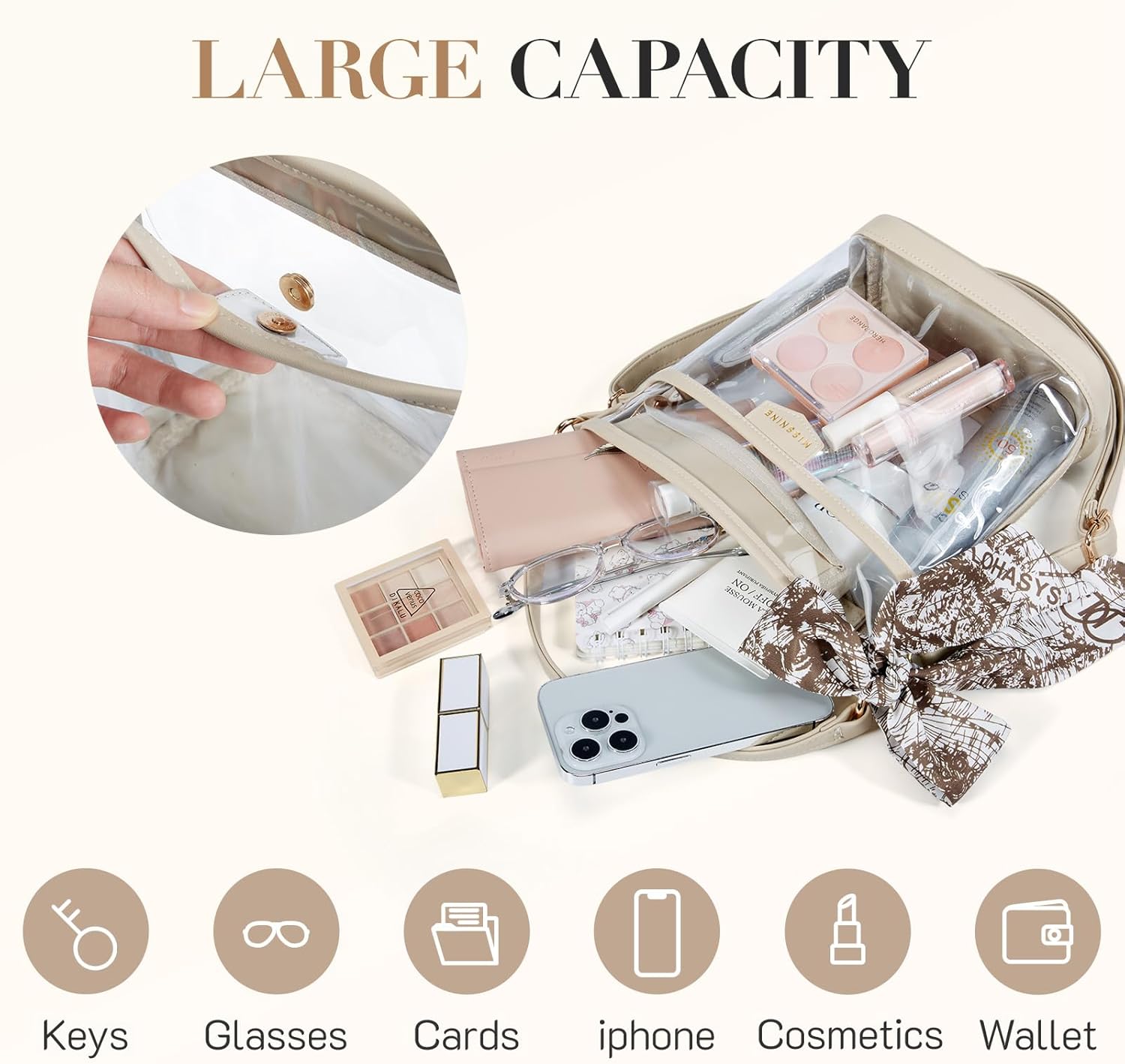 Missnine Clear Bag for Stadium Approved, Clear Crossbody Bucket Bag Transparent PVC Purse for Women, Concert Stadium Events - Image 3