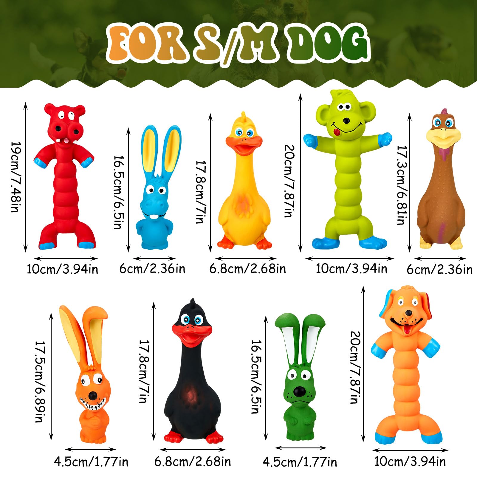 Wettarn Quietschendes Latex-Hundespielzeug, 17,8 cm, weiches Gummi, Kauspielzeug, stehend, Welpen, Apportieren, interaktives Spielspielzeug, verschiedene Tier-Spielzeuge für kleine, mittelgroße und