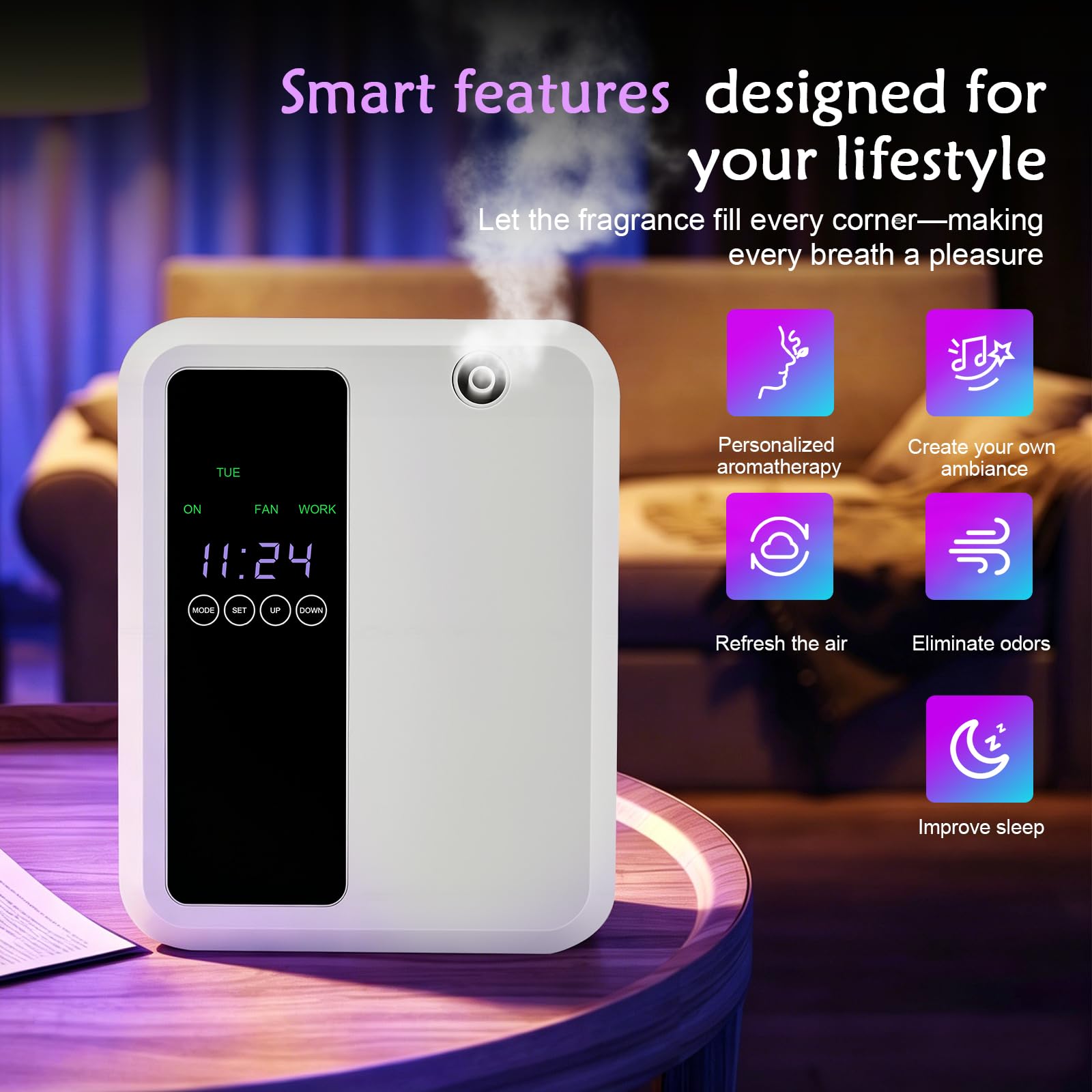 Aroma Diffuser Wasserlos, 500ML Smart Wasserloser Diffuser für Ätherische Öle, LCD-Display, App Telefonsteuerung Aroma Diffusor Ohne Wasser Set für Halle, Hotel, Geschäftsräume Bedeckung 2500m³