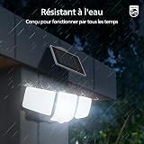 Philips Lampada di sicurezza solare 3600LM, impermeabile e dimmerabile con sensore di movimento LED per esterno, 3 teste orientabili con cavo da 5 m, pannello solare separato con 3 modalità - 6