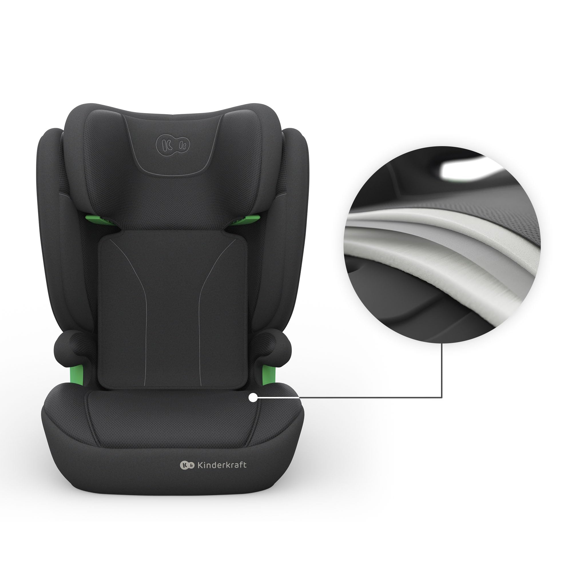 Kinderkraft JUNIOR FIX2 PRO I-SIZE Seggiolino auto 15-36 kg, Gruppo 2-3, 100-150 cm, con Isofix, Poggiatesta regolabile, Sistemi di sicurezza, Leggero Facile da trasportare, Facile da pulire, Nero