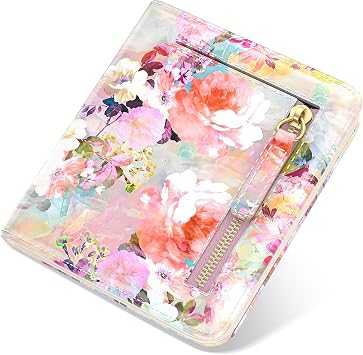 Small Wallet Women, Cute Flower Theme Credit Card Holder for Women, Leather Billfold Slim Card Holder Wallets for Travel, Thin Bifold Pocket Mini Coin Purse, Pink