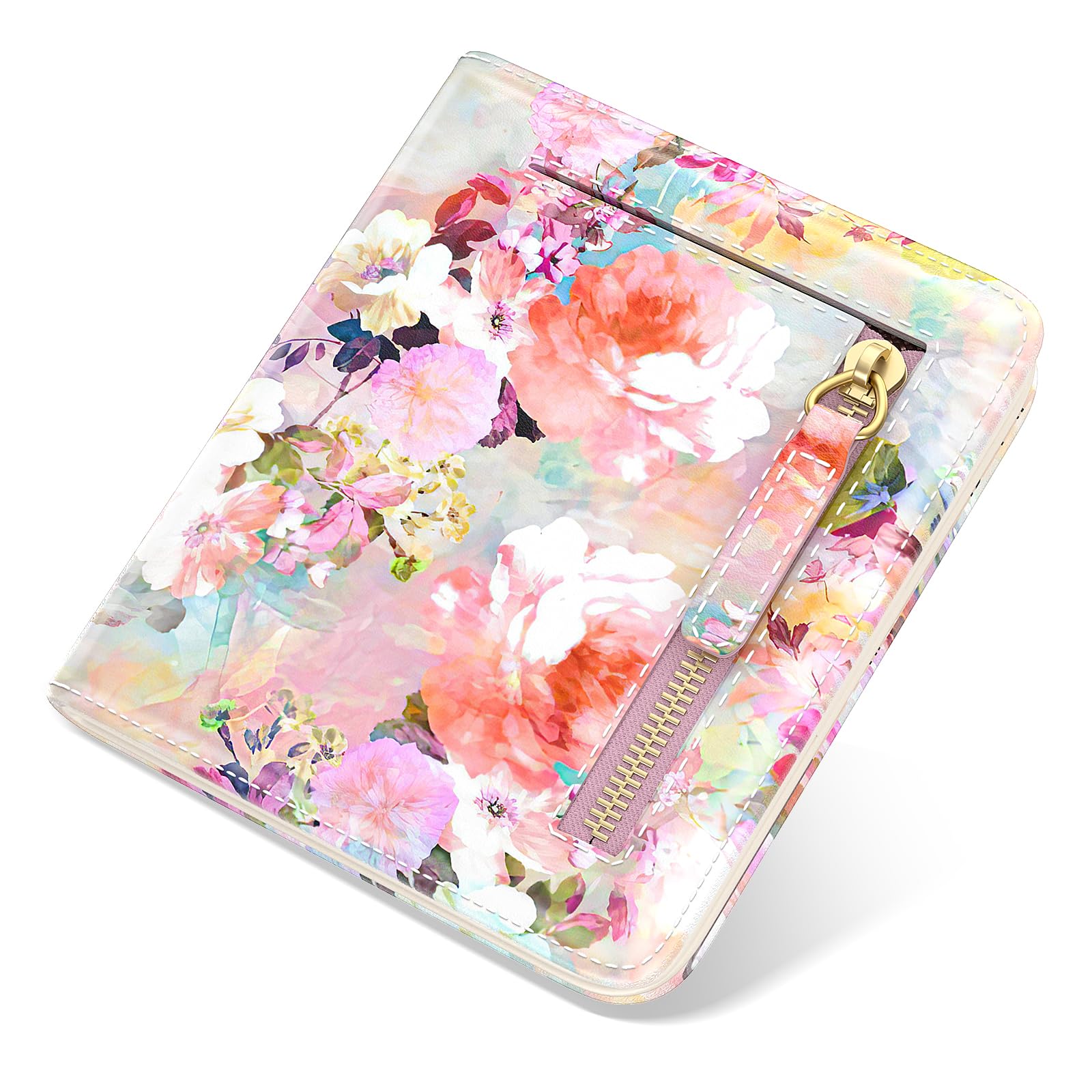 TMOODEL Small Wallet Women, Cute Flower Theme RFID Blocking Credit Card Holder for Women, Leather Billfold Slim Card Holder Wallets for Travel, Thin